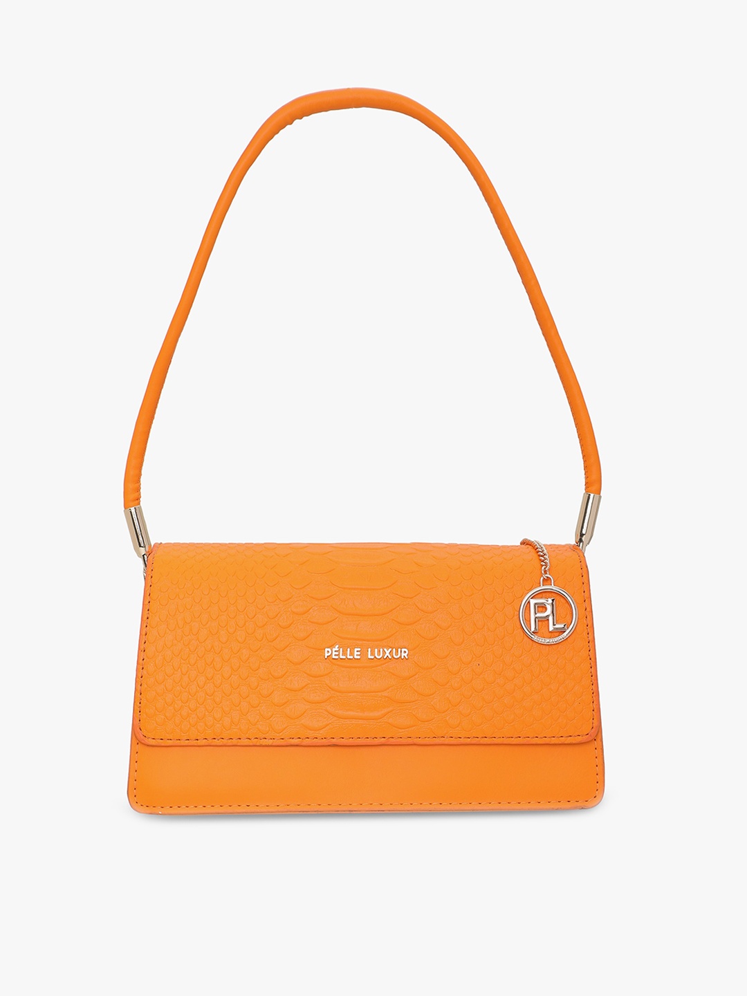 

PELLE LUXUR Textured Small Shoulder Bag, Orange