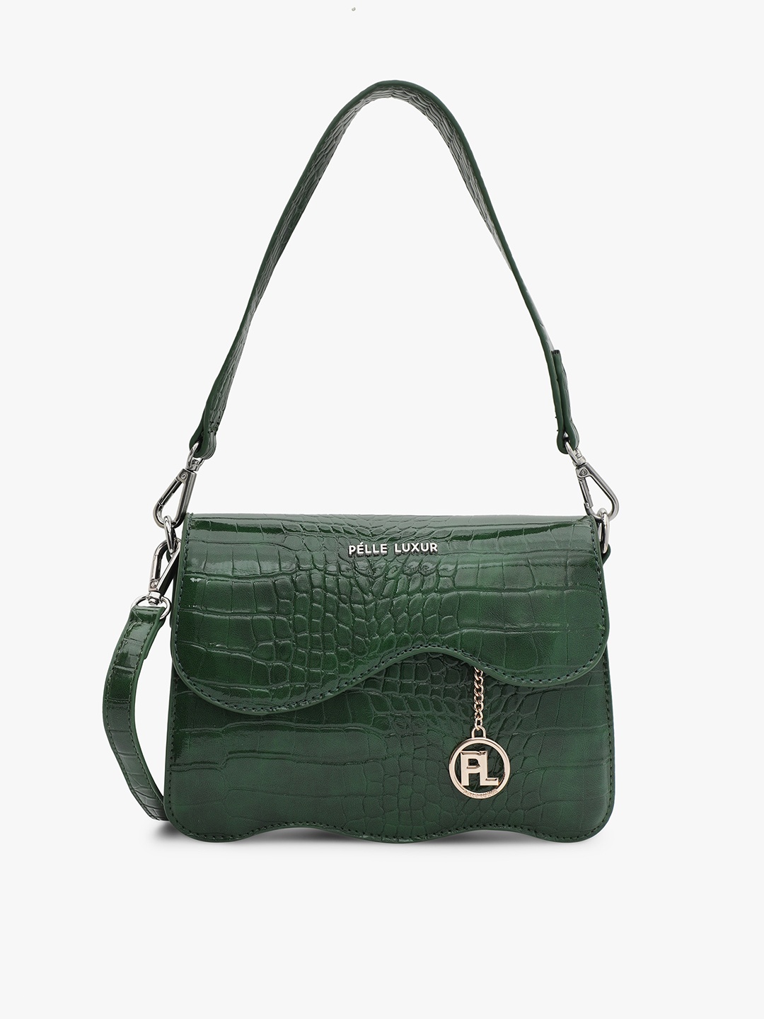 

PELLE LUXUR Textured PU Structured Satchel Bag, Green