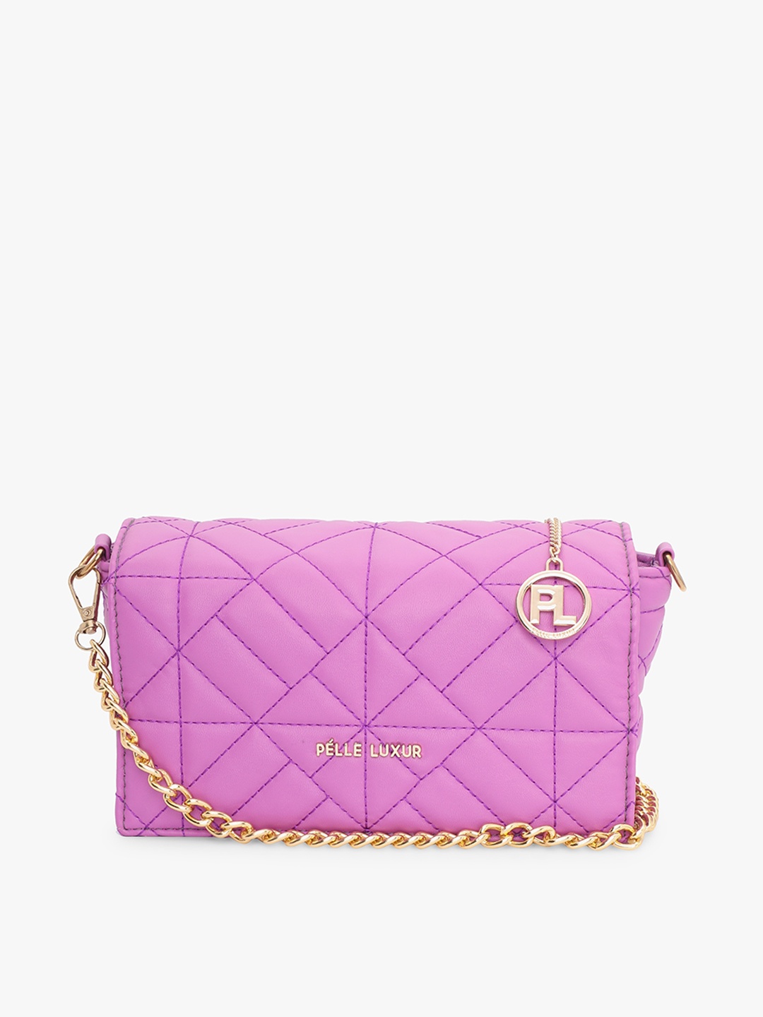 

PELLE LUXUR Textured Structured Sling Bag, Purple