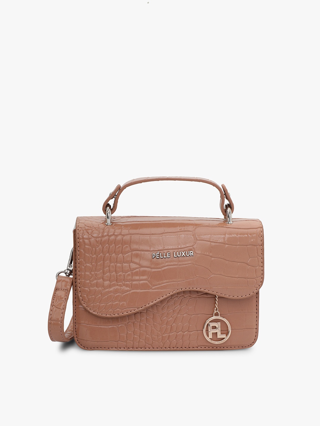 

PELLE LUXUR Textured Structured Satchel, Brown