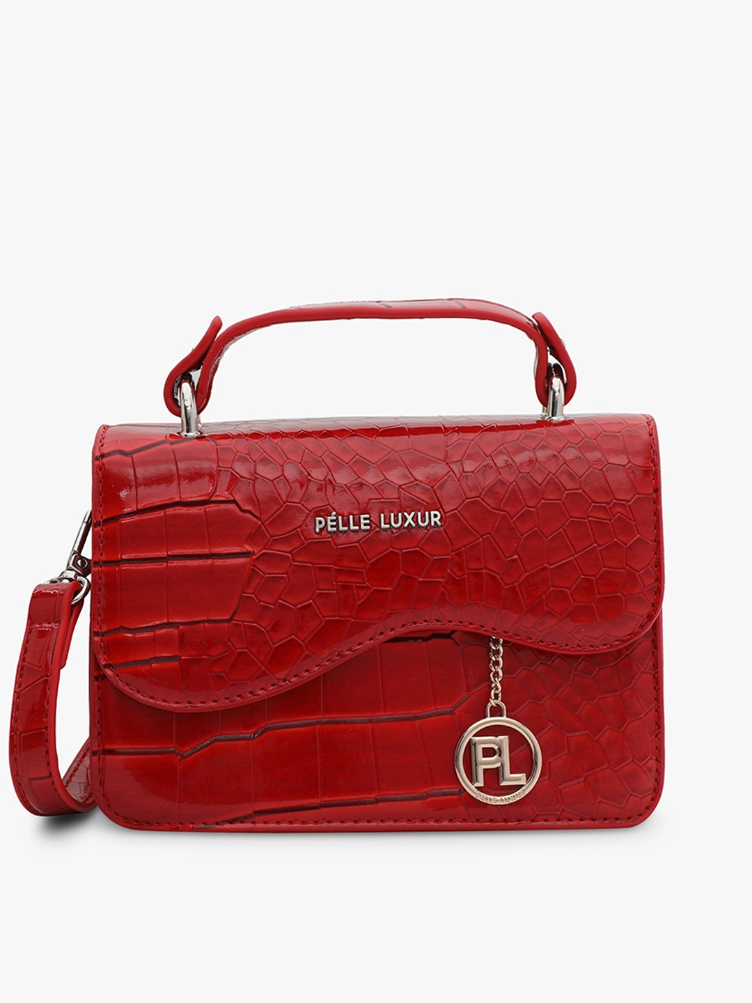 

PELLE LUXUR Textured Structured Satchel, Red