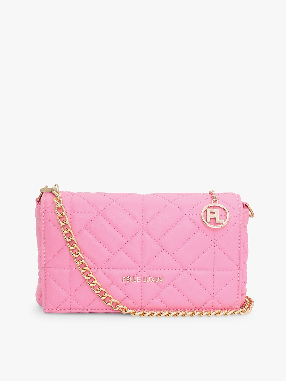 

PELLE LUXUR Textured Structured Quilted Sling Bag, Pink