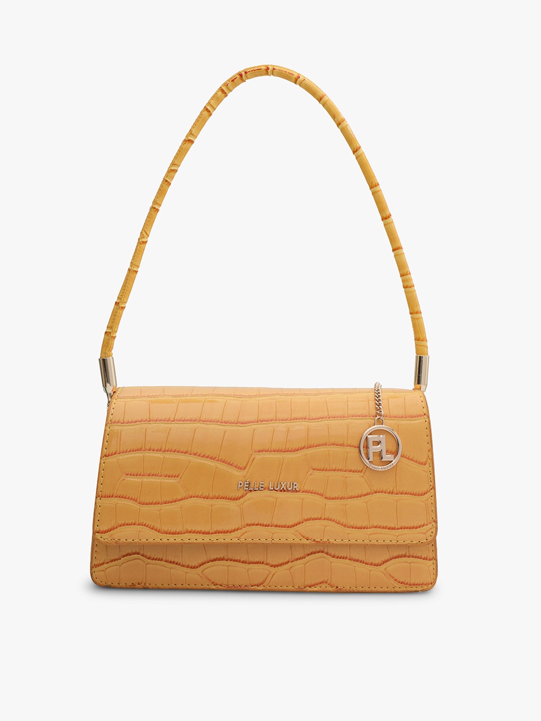 

PELLE LUXUR Textured Small Shoulder Bag, Mustard