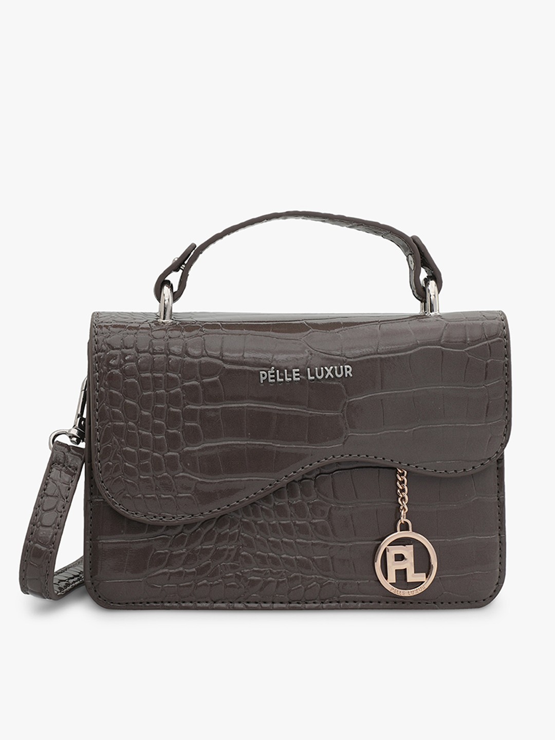 

PELLE LUXUR Textured PU Structured Satchel Handbag, Brown