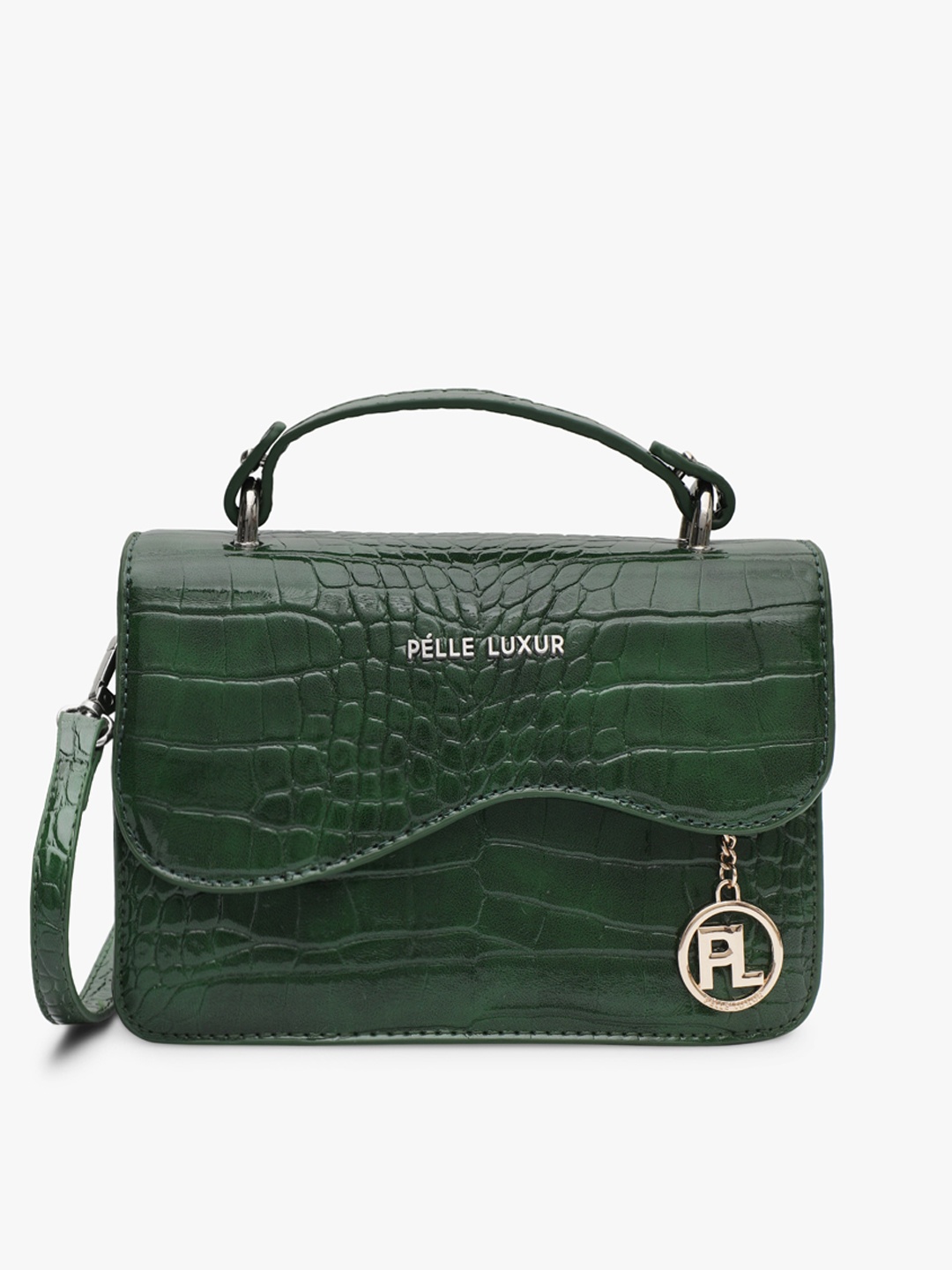 

PELLE LUXUR Animal Textured PU Satchel, Green