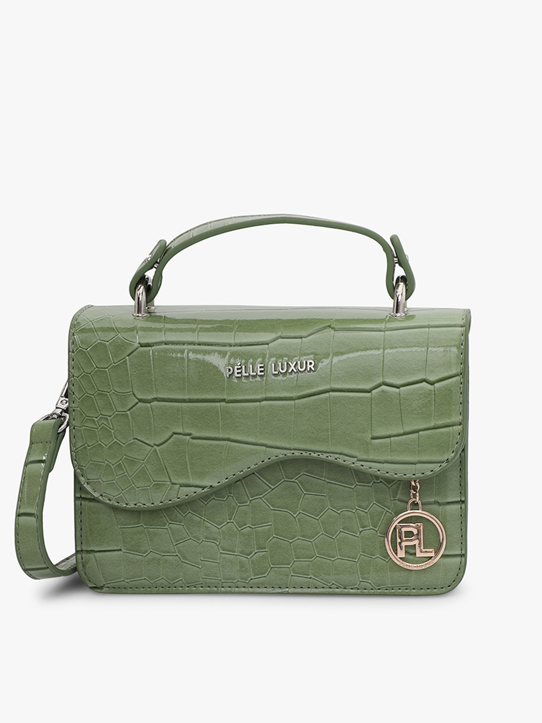 

PELLE LUXUR Textured Structured Satchel, Green