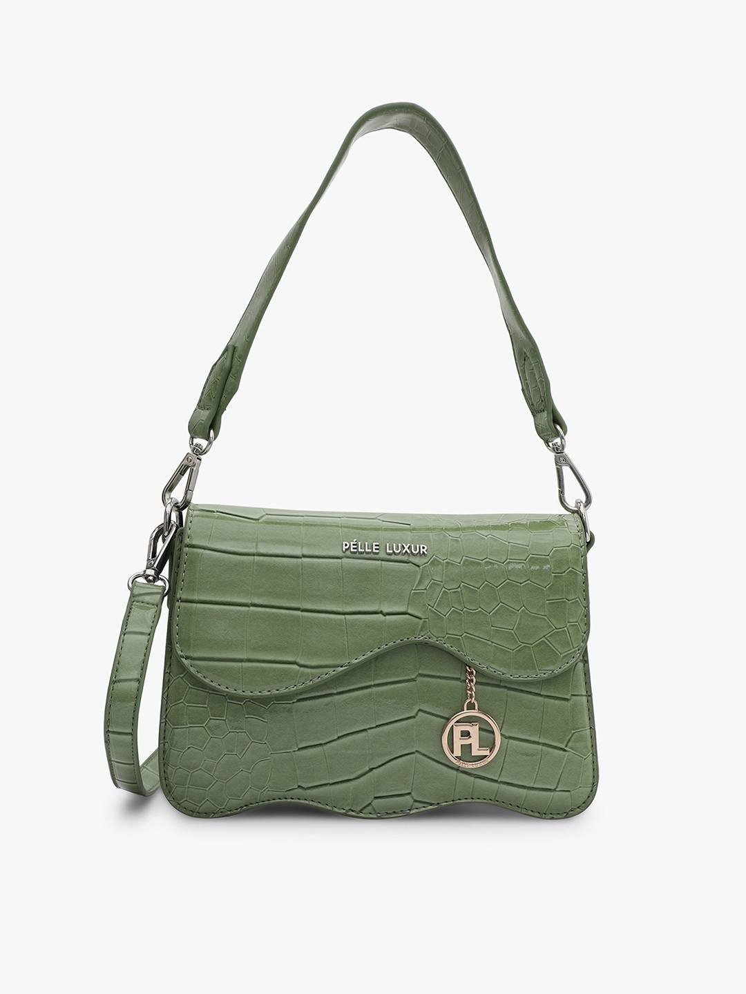 

PELLE LUXUR Textured Structured Sling Bag, Green