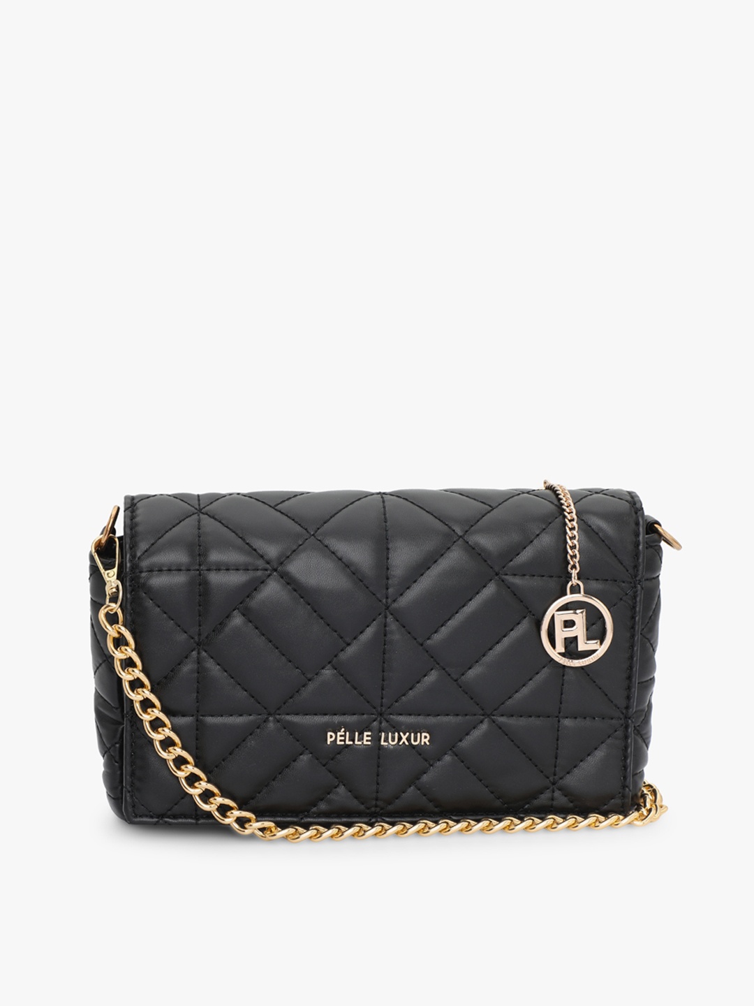 

PELLE LUXUR Textured PU Structured Sling Bag, Black