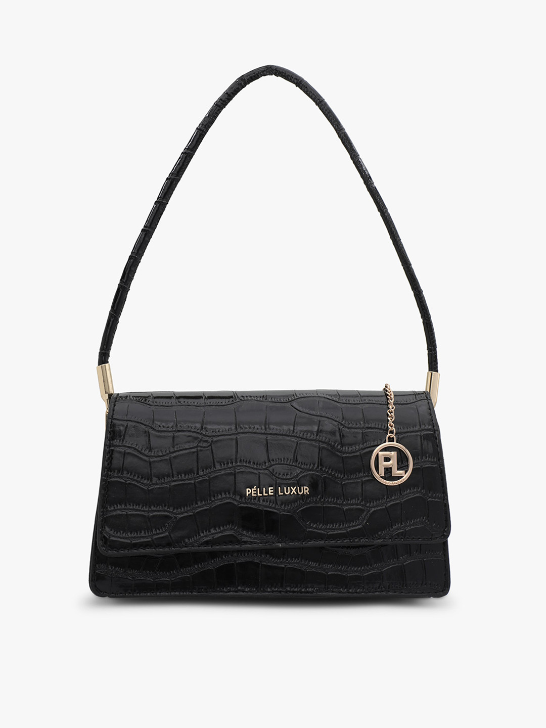 

PELLE LUXUR Textured PU Structured Handheld Bag, Black