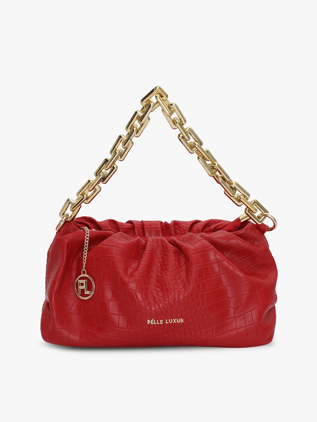 

PELLE LUXUR Textured Structured Quilted Handheld Bag, Red