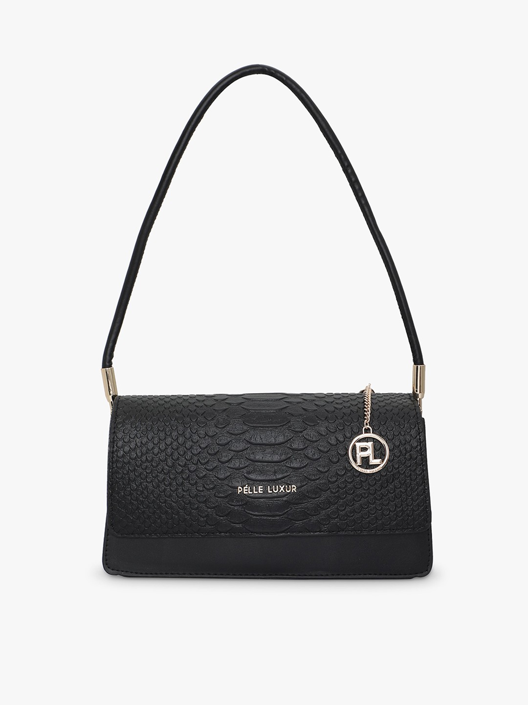 

PELLE LUXUR Textured PU Structured Shoulder Bag, Black