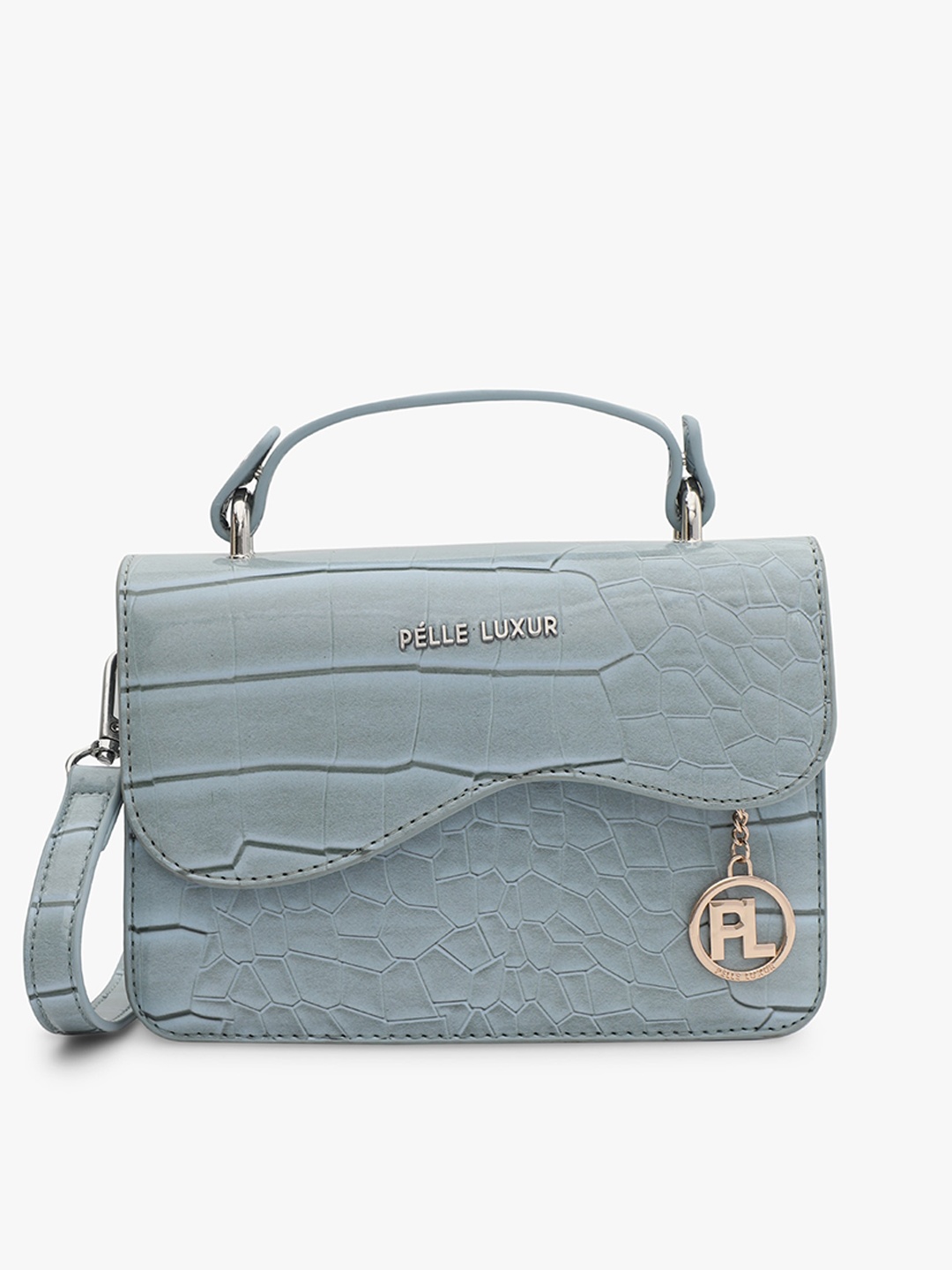 

PELLE LUXUR Textured PU Structured Sling Bag, Blue