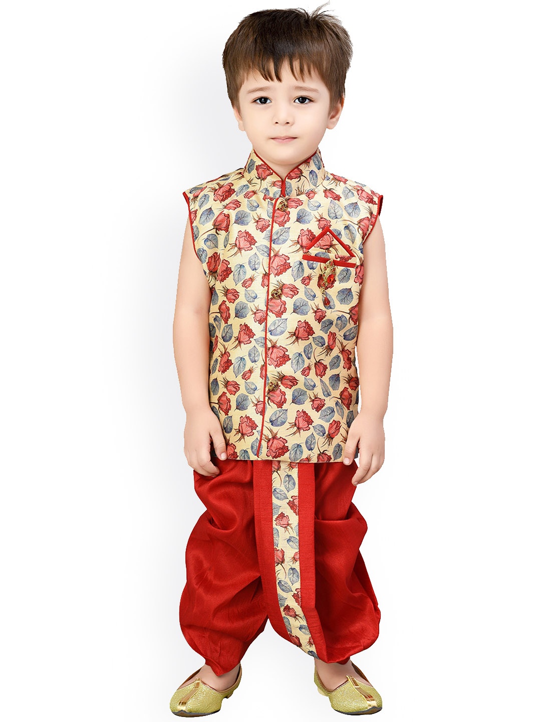

BAESD Boys Floral Printed Straight Kurta with Dhoti Pants, Red