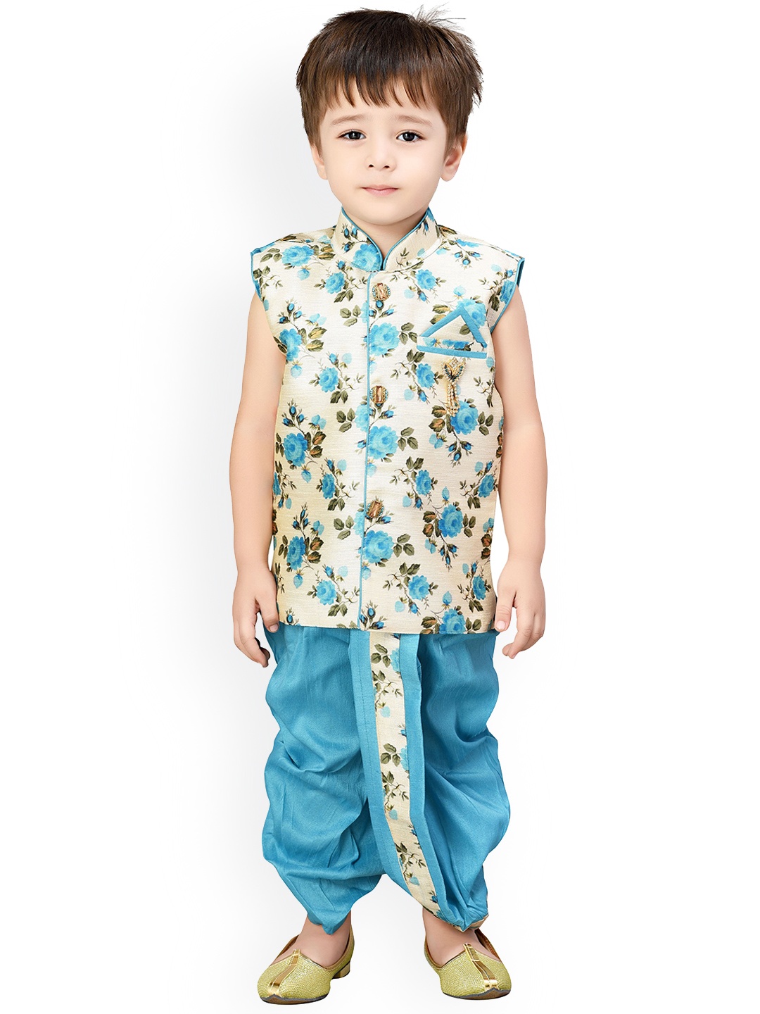 

BAESD Boys Floral Printed Regular Kurta with Dhoti Pants, White
