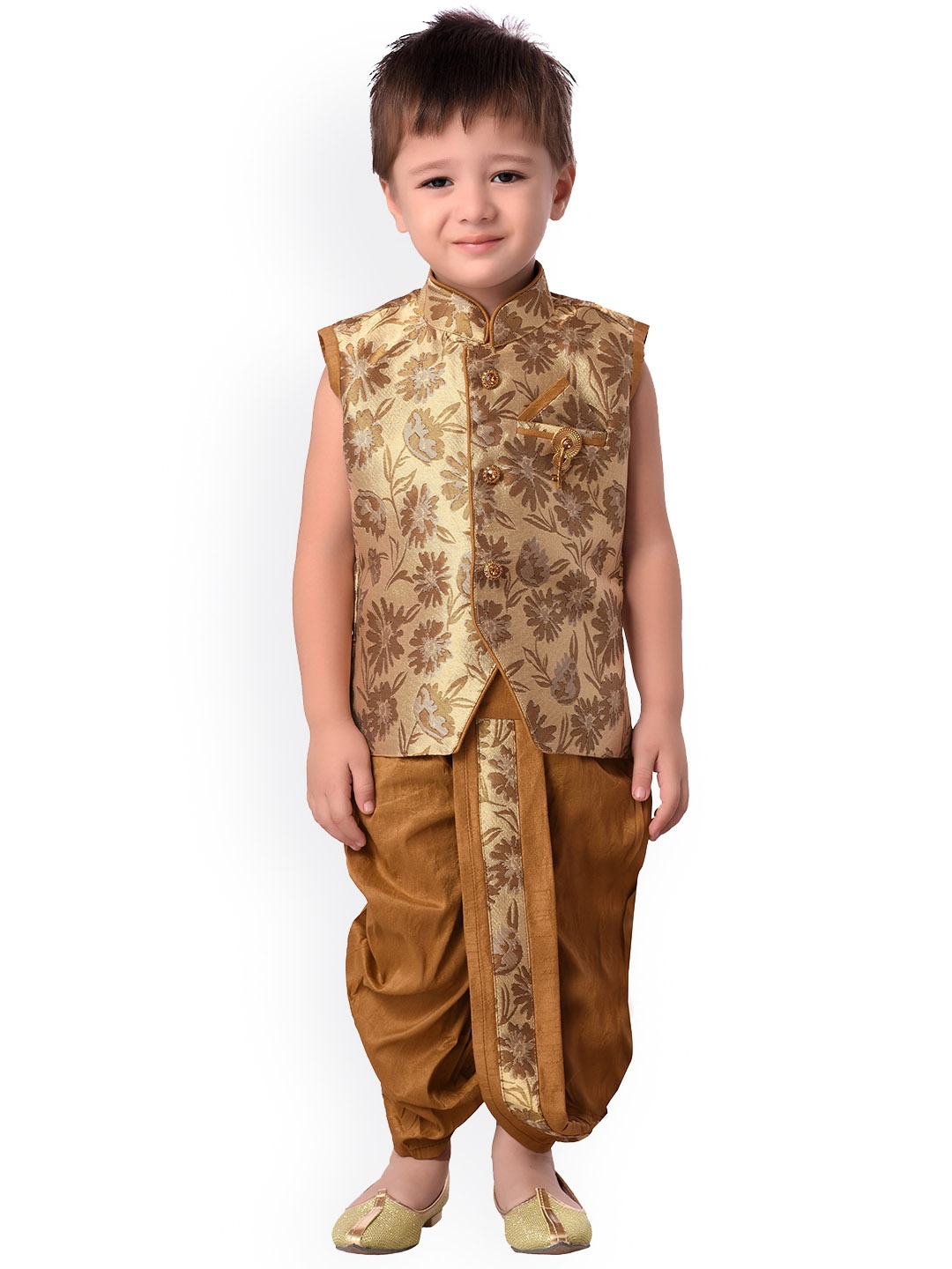 

BAESD Boys Floral Woven Design Regular Kurta With Dhoti Pants, Beige