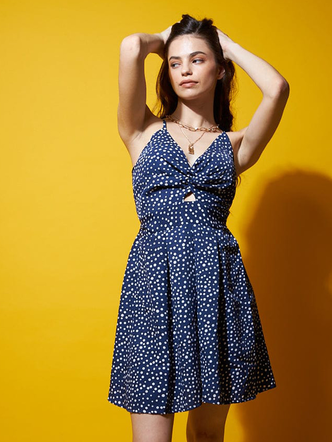 

Outcast Polka Dots Printed A-Line Dress, Blue