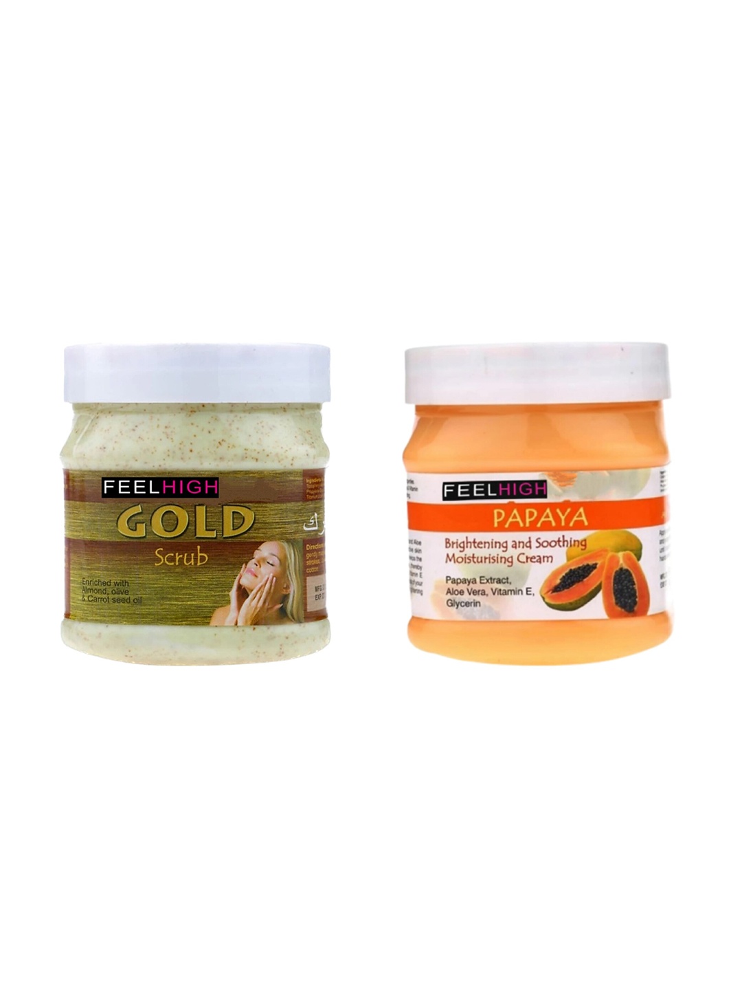 

FEELHIGH Set Of 2 Face & Body Gold Scrub & Papaya Cream 500gm Each, Multi