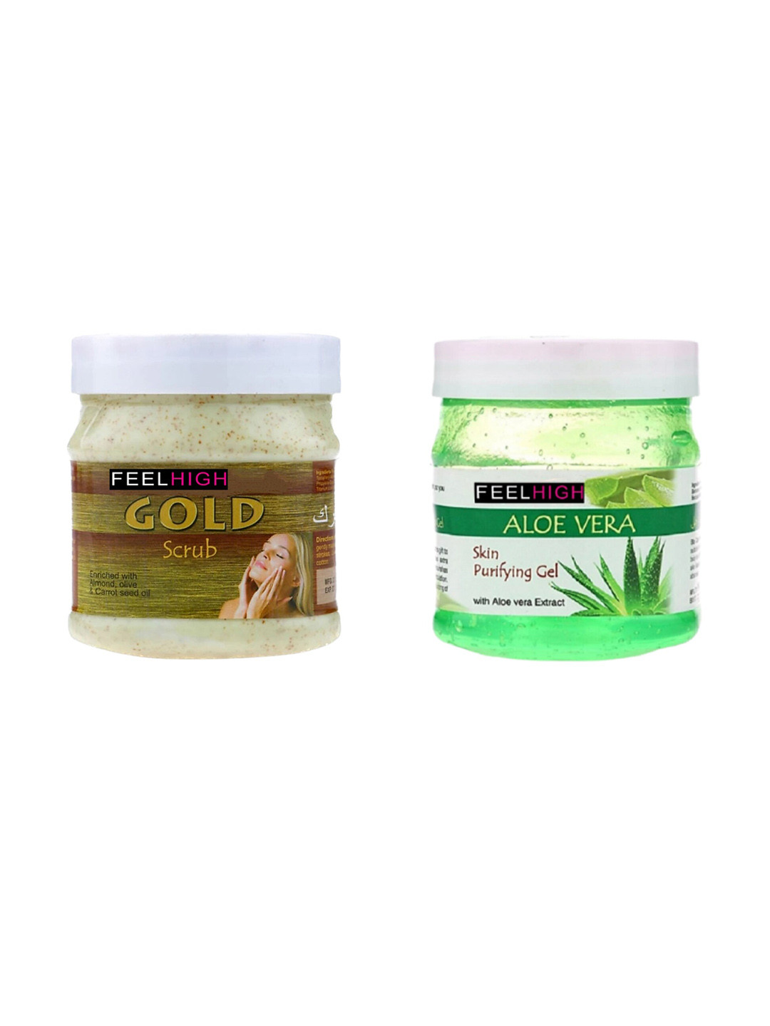 

FEELHIGH Set of Gold Face Scrub & Aloe Vera Skin Purifying Gel - 500 ml Each, Green