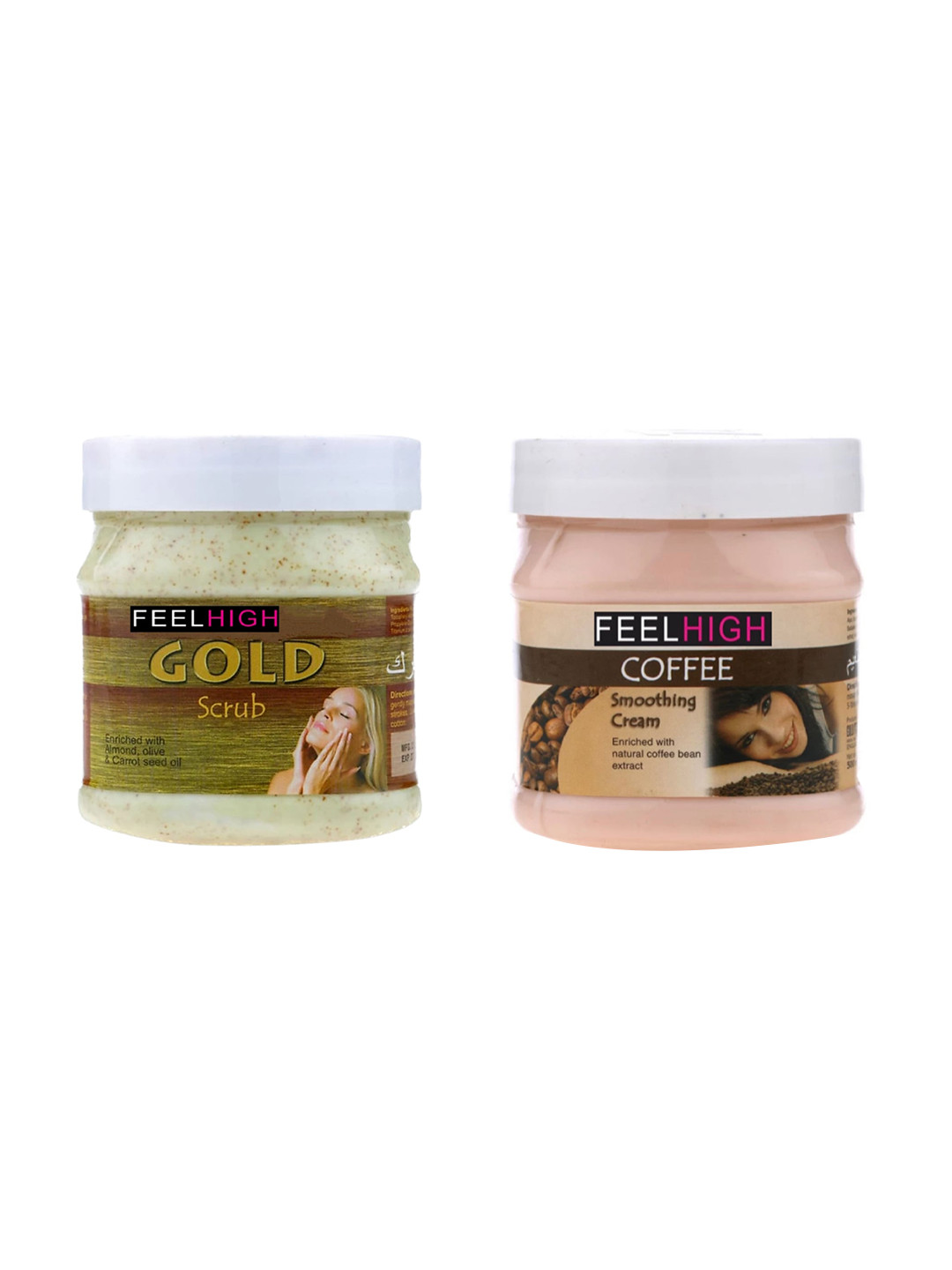 

FEELHIGH Set Of 2 Face & Body Gold Scrub & Coffee Cream-500ml Each, Peach