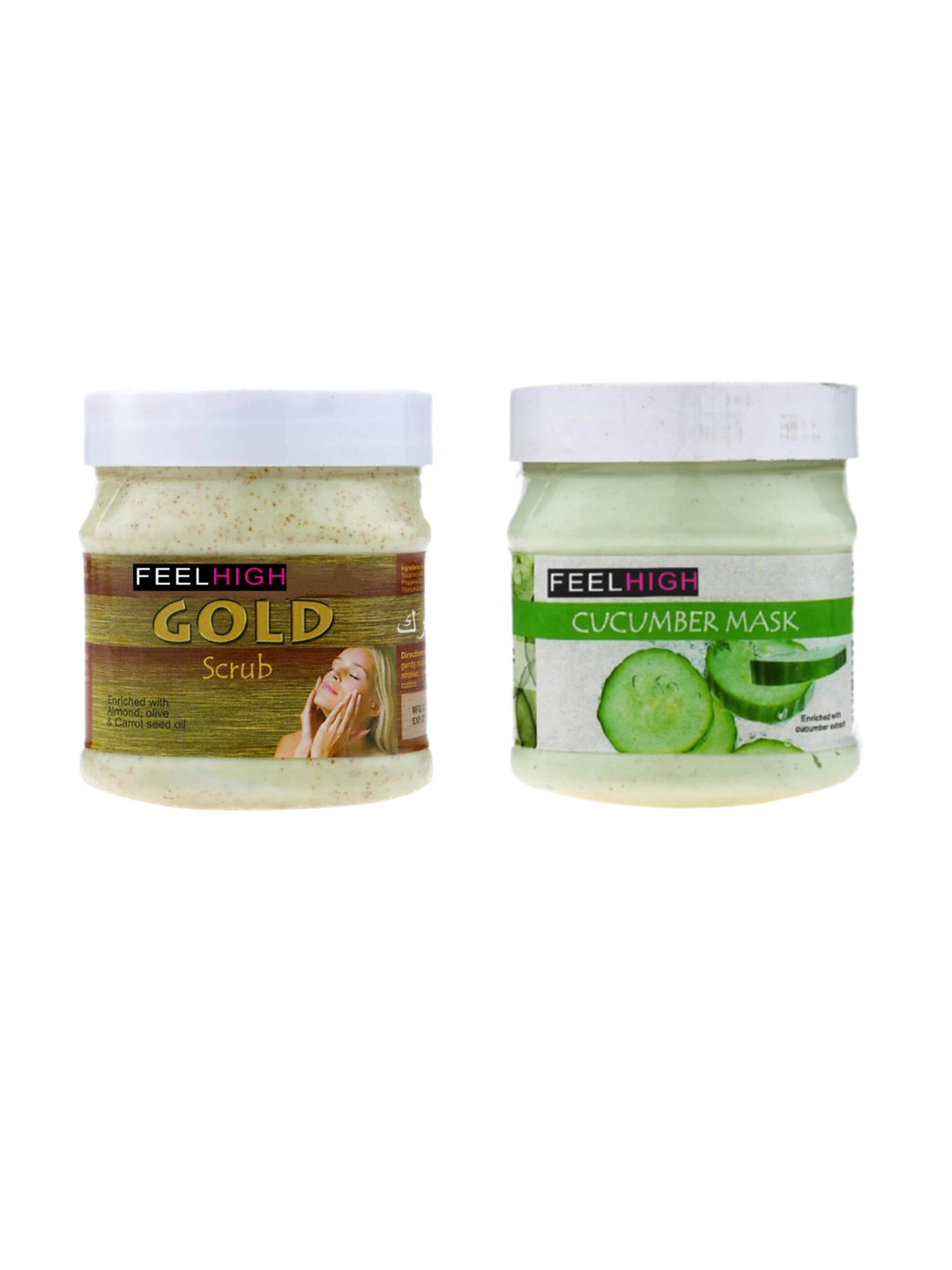 

FEELHIGH Set Of 2 Face & Body Gold Scrub & Cucumber Mask -500ml Each, Multi
