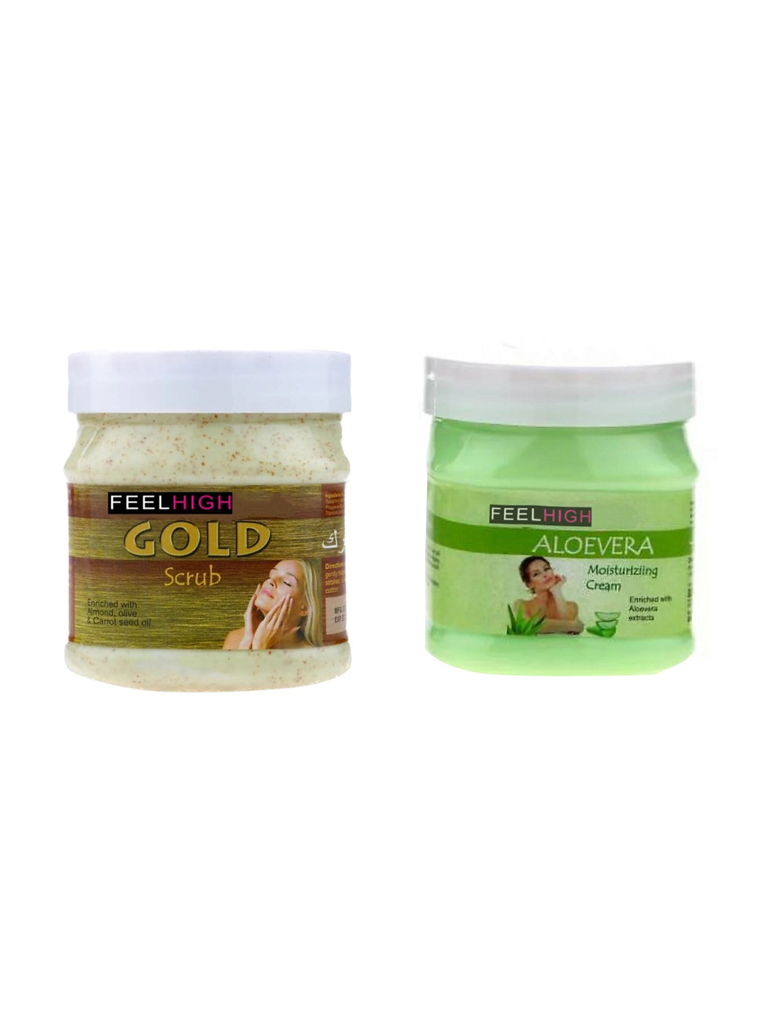 

FEELHIGH Set Of 2 Face & Body Gold Scrub & Aloevera Cream-500ml Each, Green