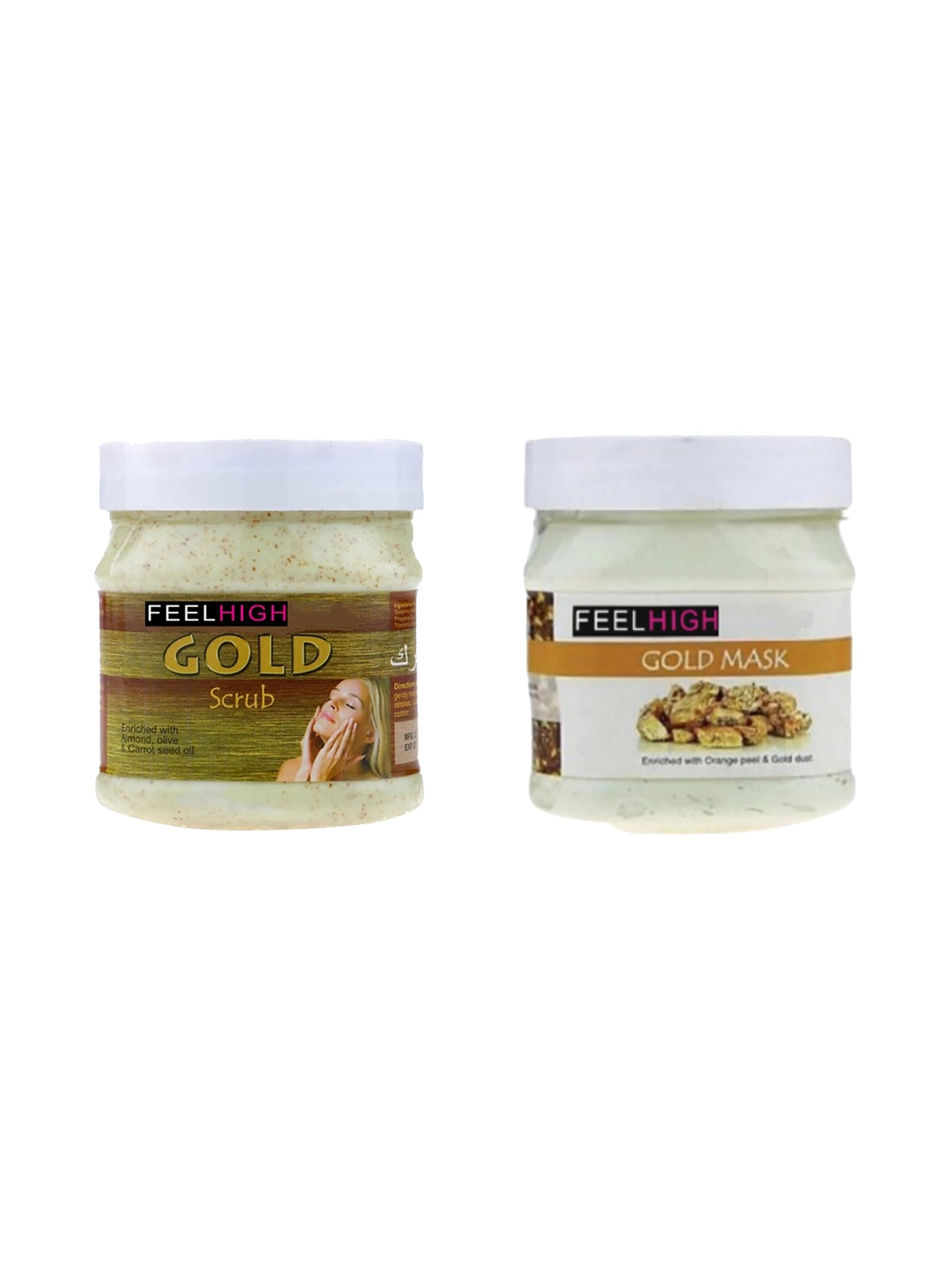 

FEELHIGH Set Of 2 Face & Body Gold Scrub & Gold Mask -500ml Each, Multi