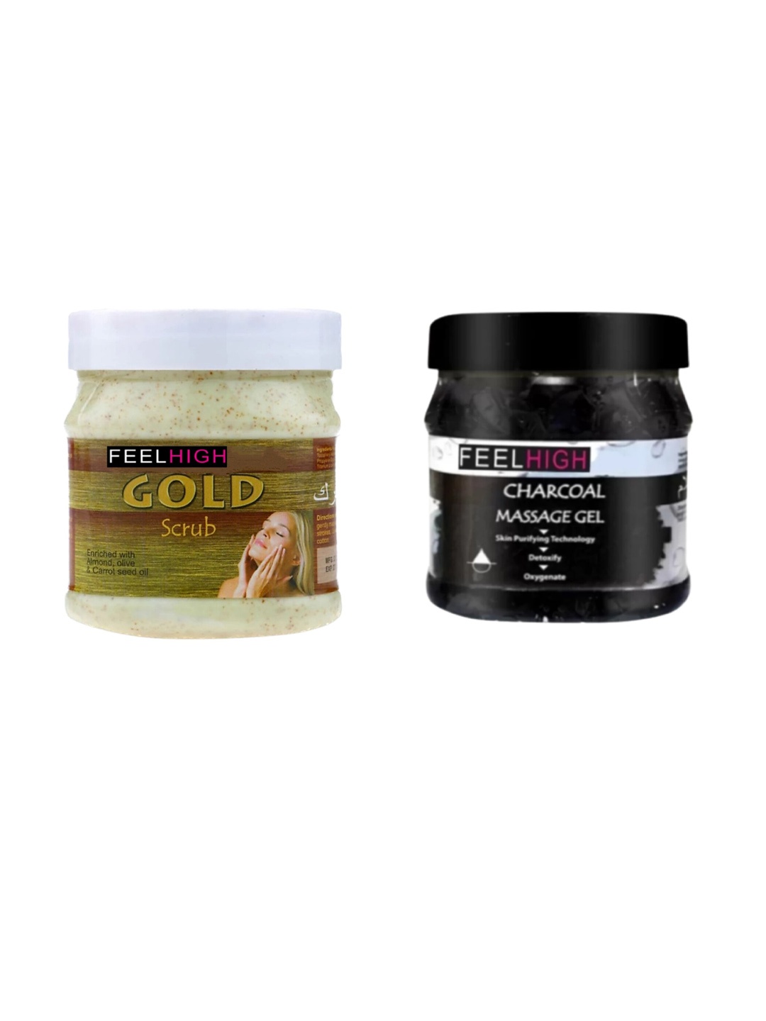 

FEELHIGH Set Of 2 Face & Body Gold Scrub & Charcoal Gel-500ml Each, Black