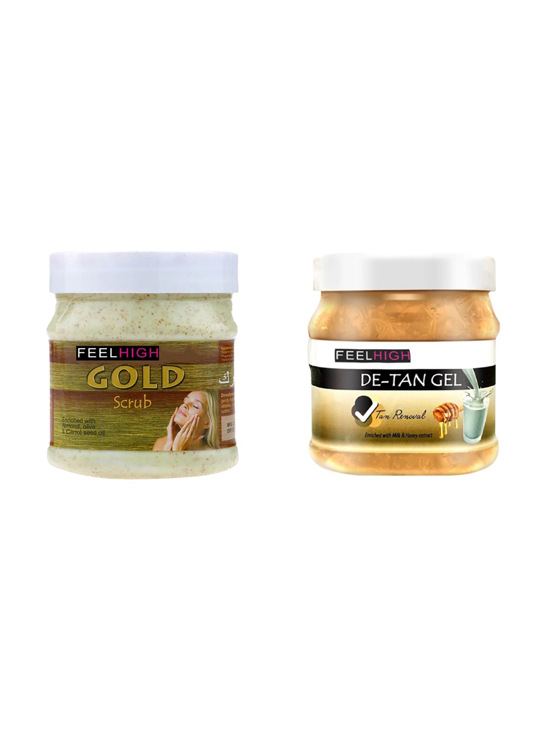 

FEELHIGH Set Of 2 Face & Body Gold Scrub & De-Tan Gel-500ml Each, Peach
