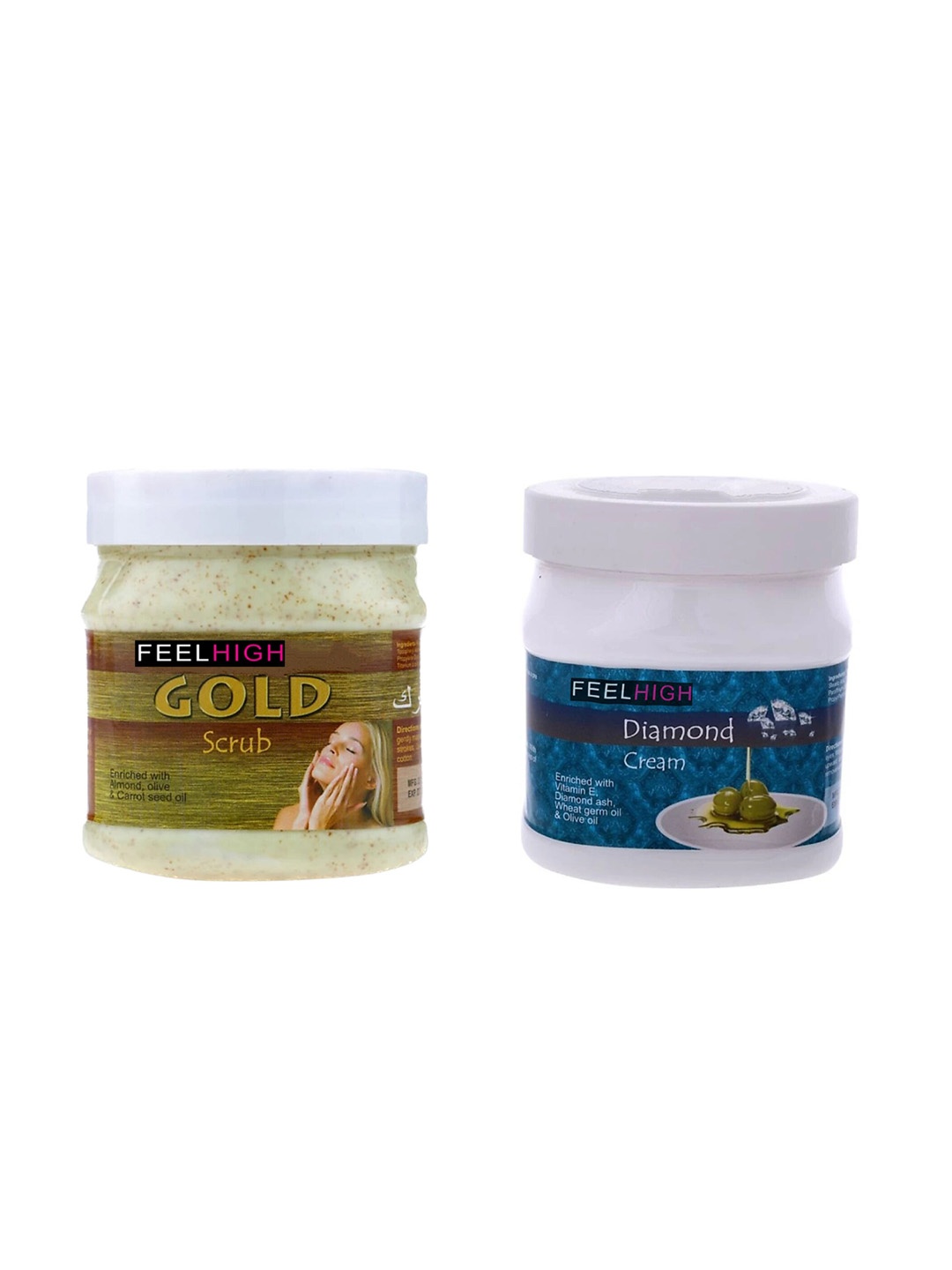 

FEELHIGH Set Of 2 Face & Body Gold Scrub & Diamond Cream 500 Ml Each, Multi