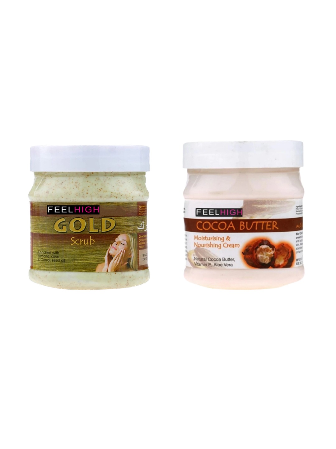 

FEELHIGH Set Of 2 Face & Body Gold Scrub & Cocoa Butter Cream-500ml Each, White