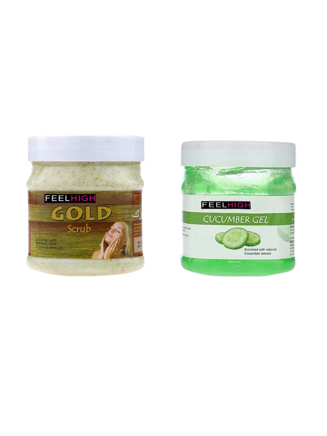 

FEELHIGH Set Of 2 Face & Body Gold Scrub & Cucumber Gel 500gm Each, Multi