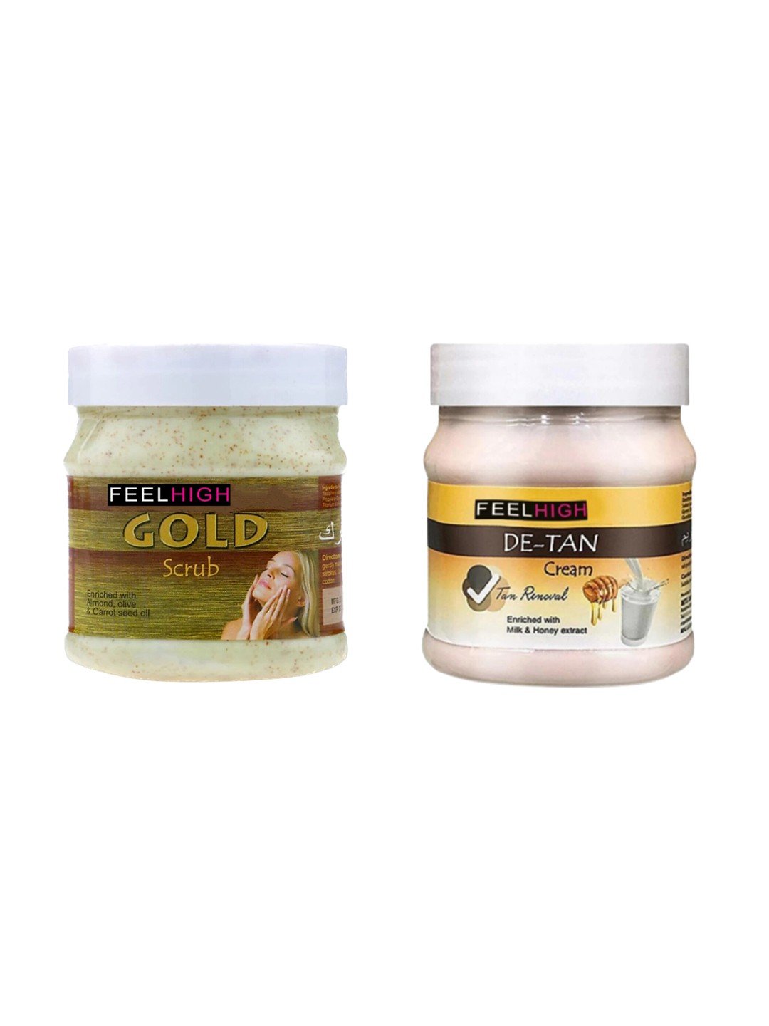 

FEELHIGH Set Of 2 Face & Body Gold Scrub & De tan Cream-500ml Each, White
