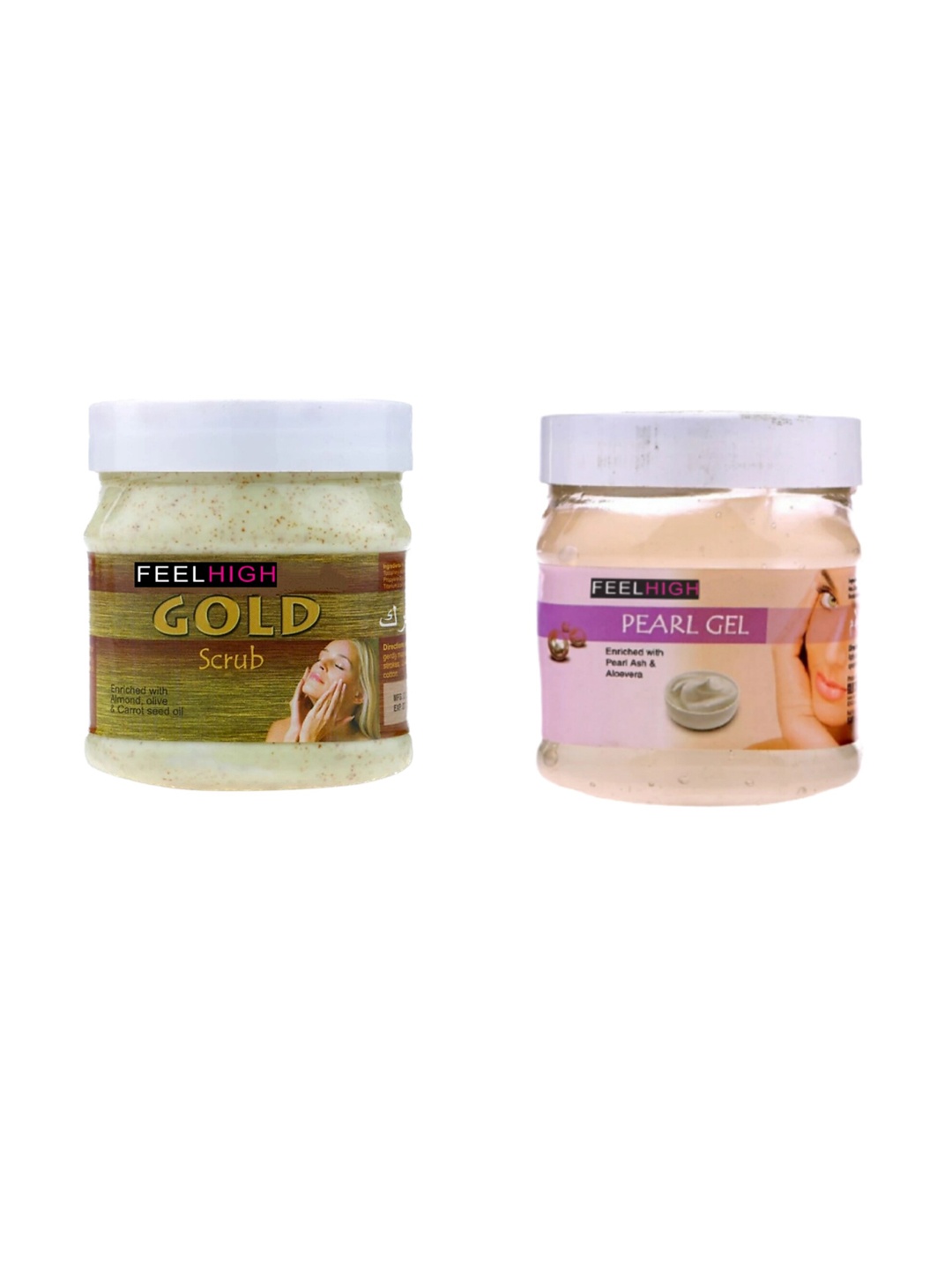 

FEELHIGH Set Of 2 Face & Body Gold Scrub & Pearl Gel 500 ml Each, Multi