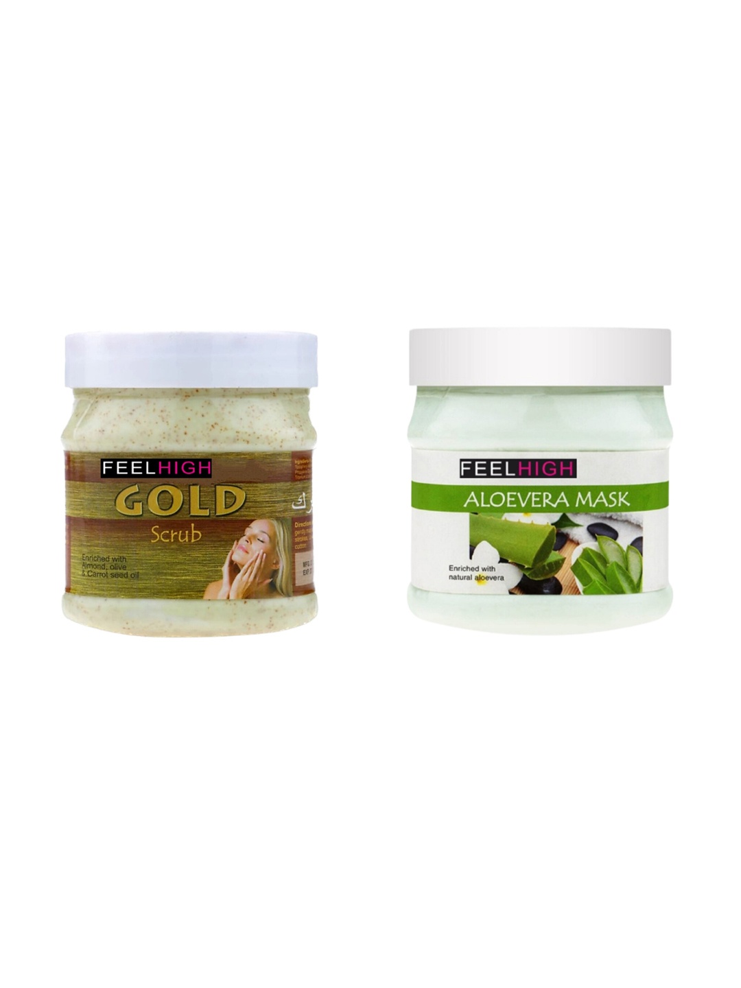 

FEELHIGH Set Of Face & Body Gold Scrub & Aloe Vera Mask - 500g Each, Multi