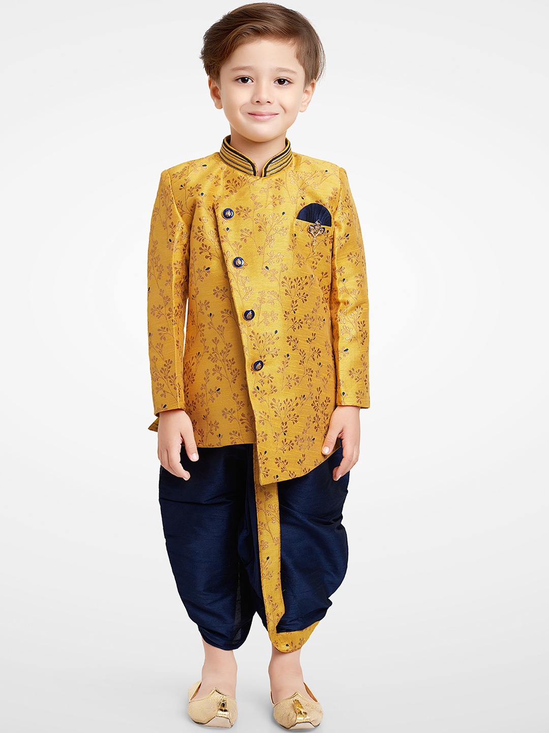 

BAESD Boys Floral Printed Regular Kurta With Dhoti Pants, Yellow