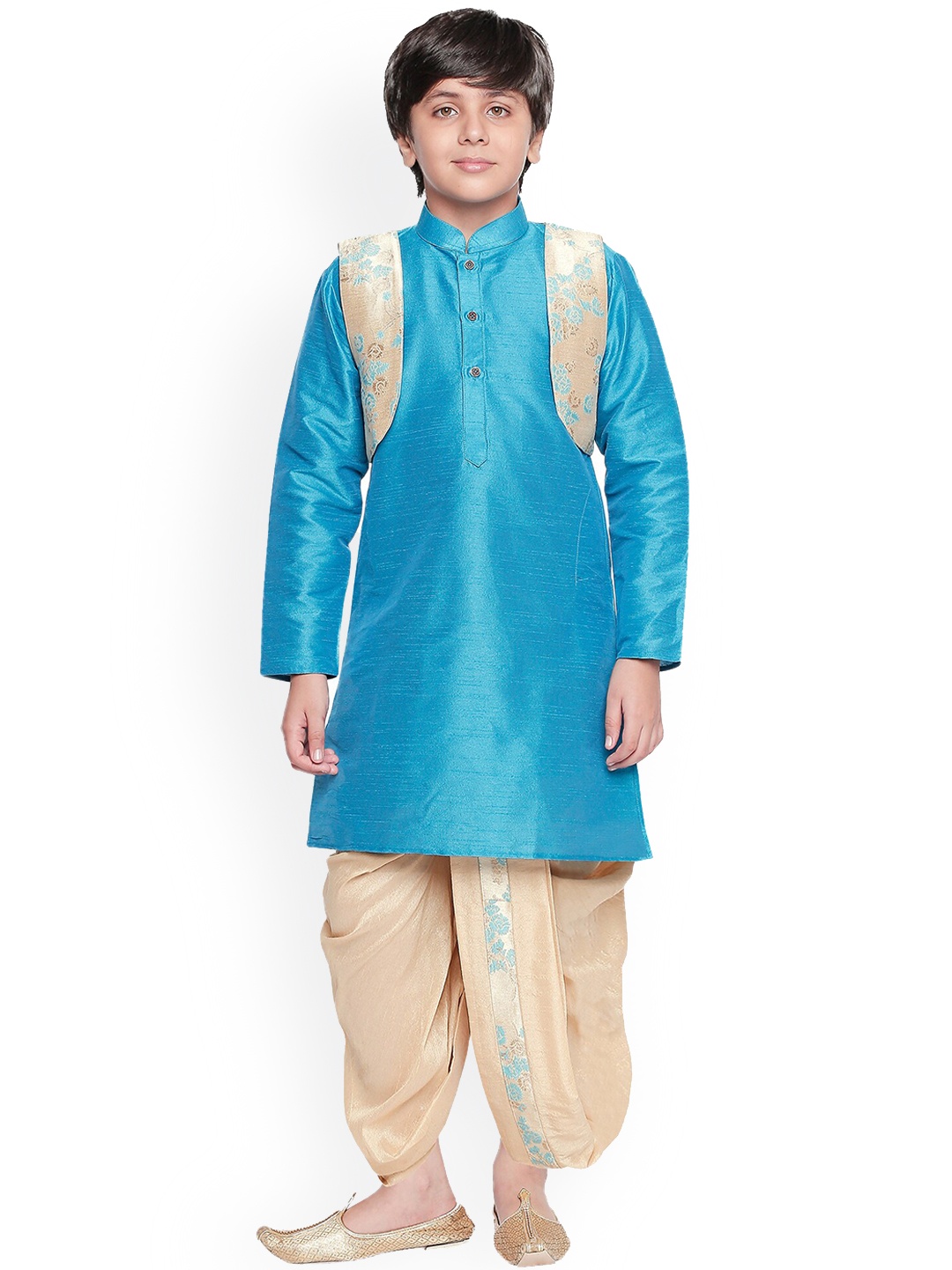 

BAESD Boys Straight Kurta with Dhoti Pants With Jacket, Blue