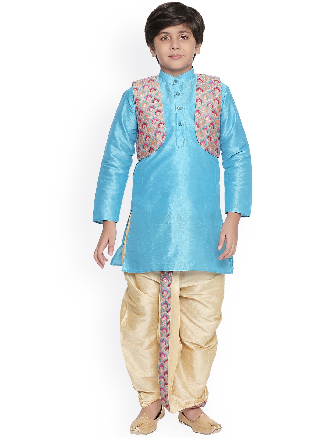 

BAESD Boys Straight Kurta with Dhoti Pants With Jacket, Blue