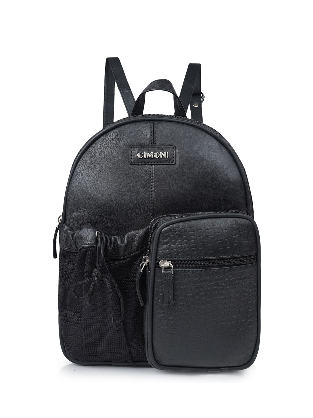 

CIMONI Women Brand Logo Leather Backpack, Black
