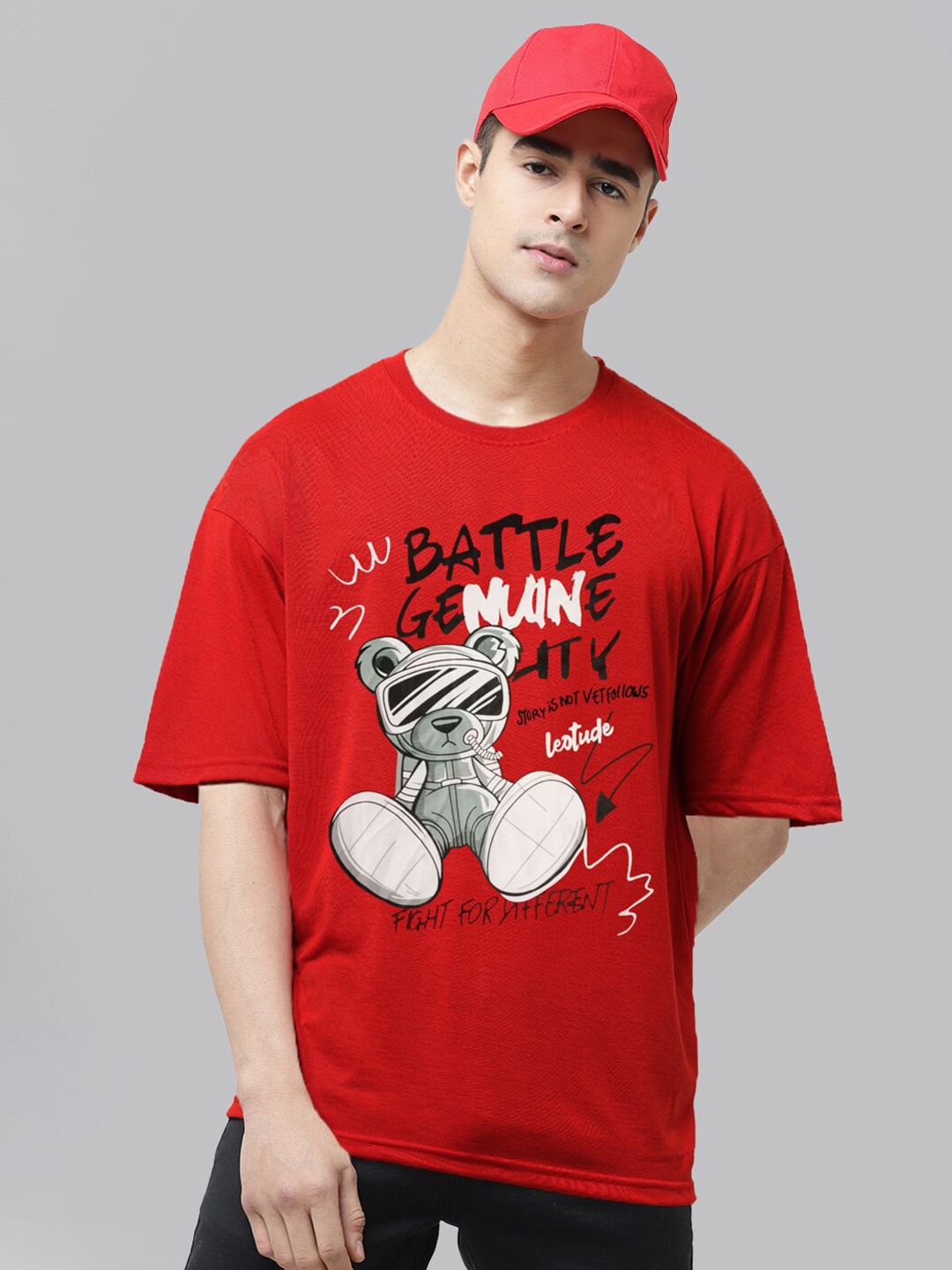 

Leotude Graphic Printed Drop-Shoulder Sleeves Oversized T-shirt, Red