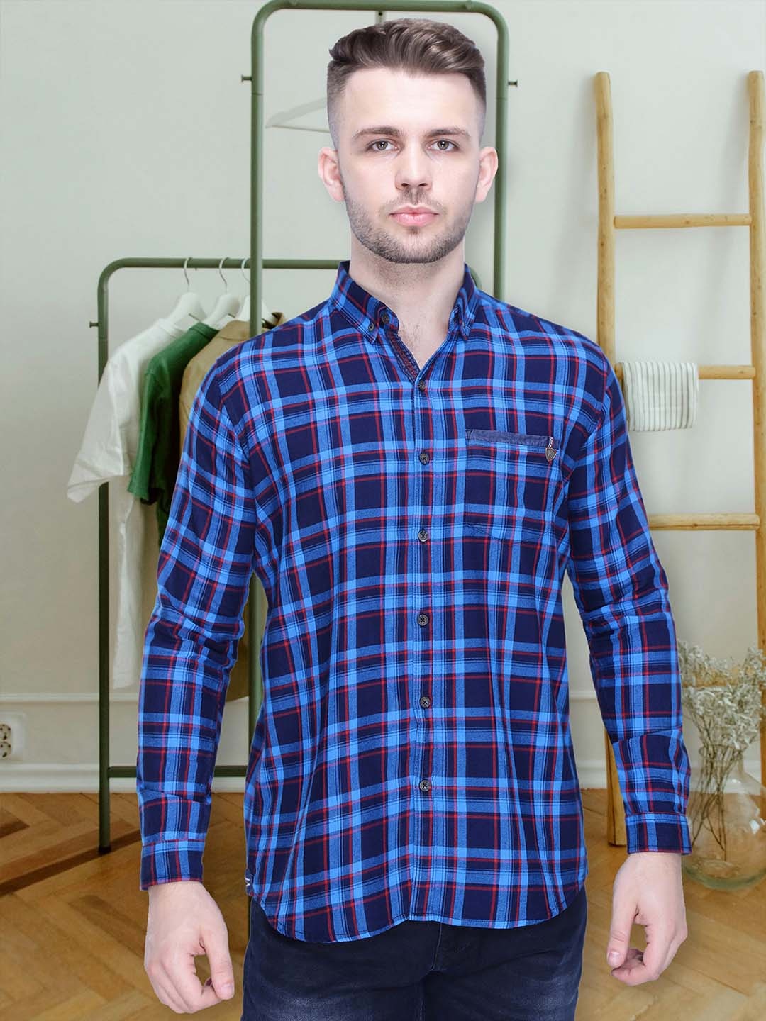 

Kuons Avenue Smart Slim Fit Tartan Checks Checked Cotton Casual Shirt, Blue