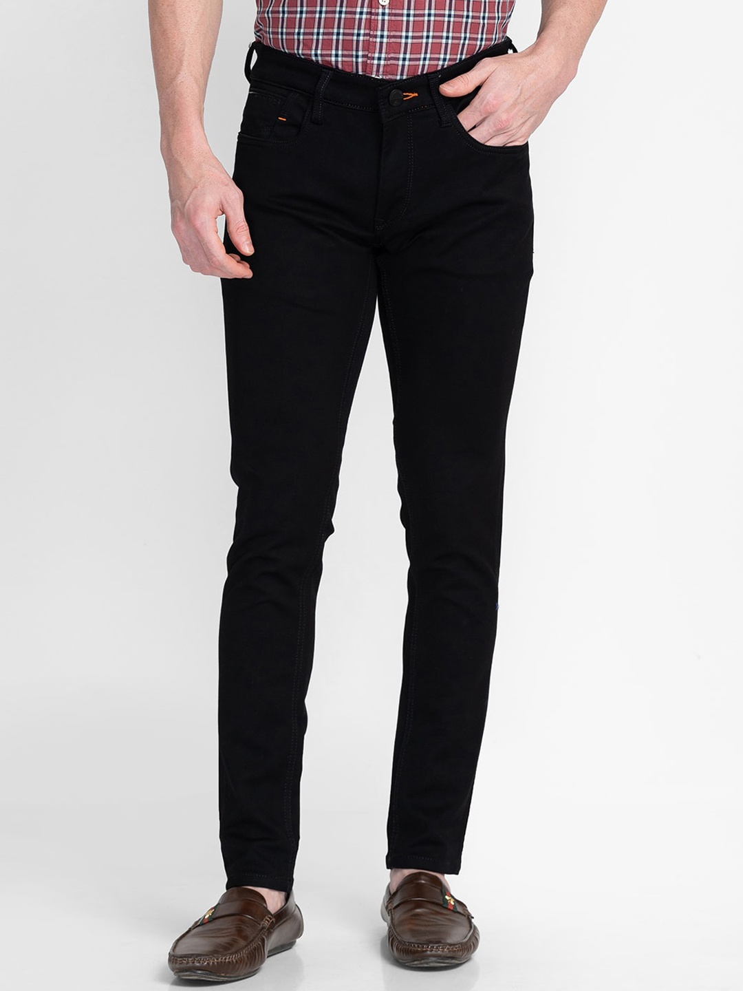 

MOZZO Men Lean Mid Rise Clean Look Slim Fit Jeans, Black