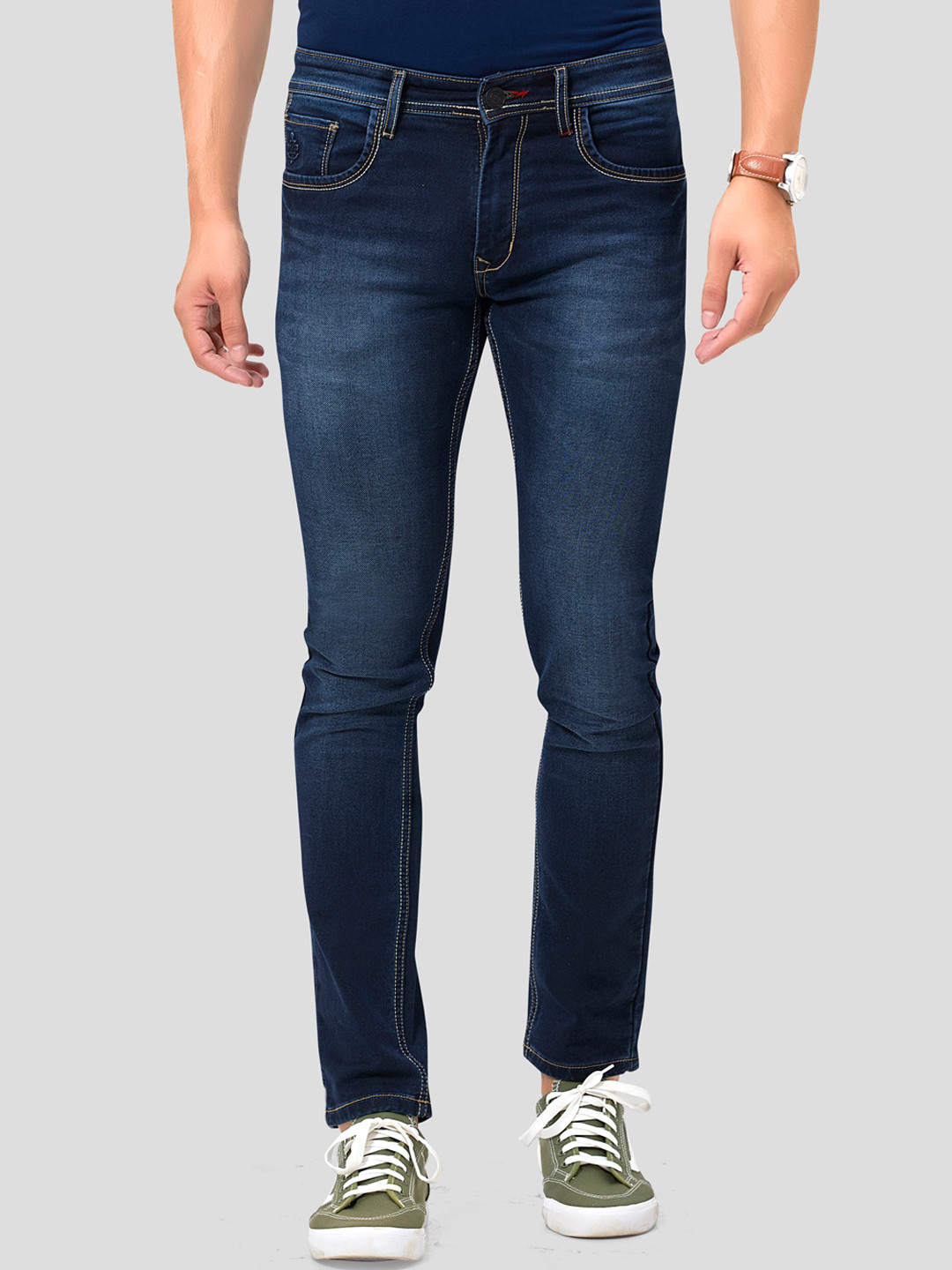 

MOZZO Men Lean Slim Fit Light Fade Clean Look Stretchable Jeans, Navy blue