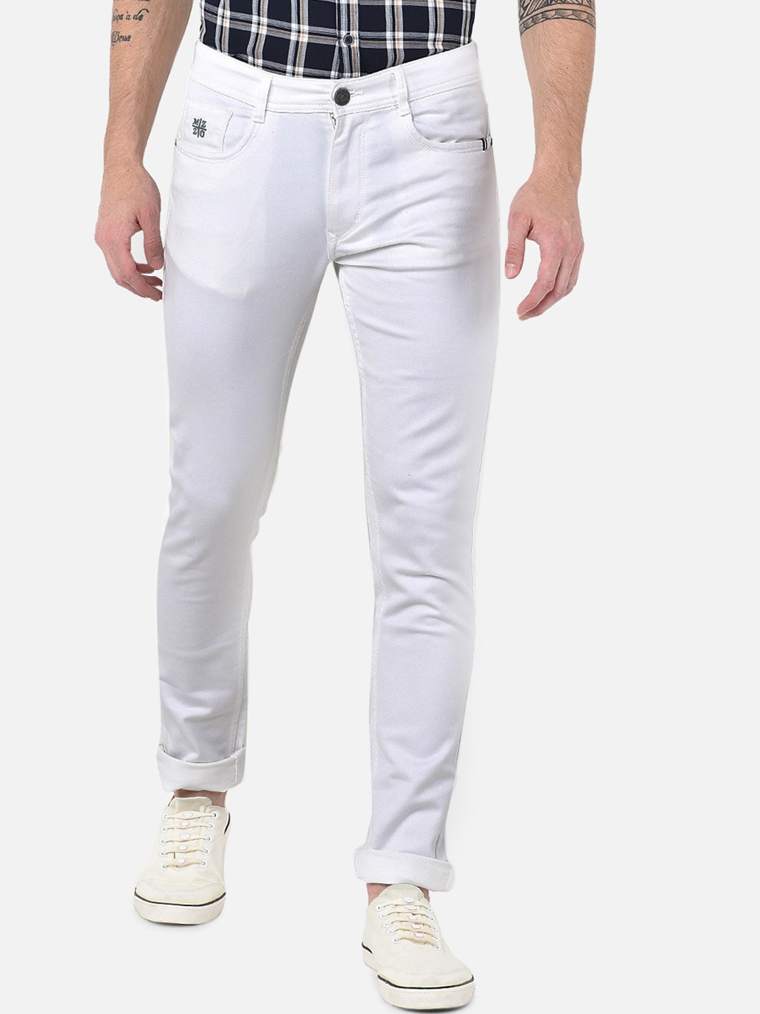 

MOZZO Men Lean Slim Fit Clean Look Stretchable Jeans, White