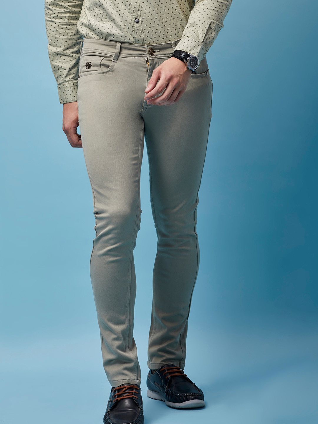 

MOZZO Men Lean Mid Rise Clean Look Slim Fit Jeans, Sea green