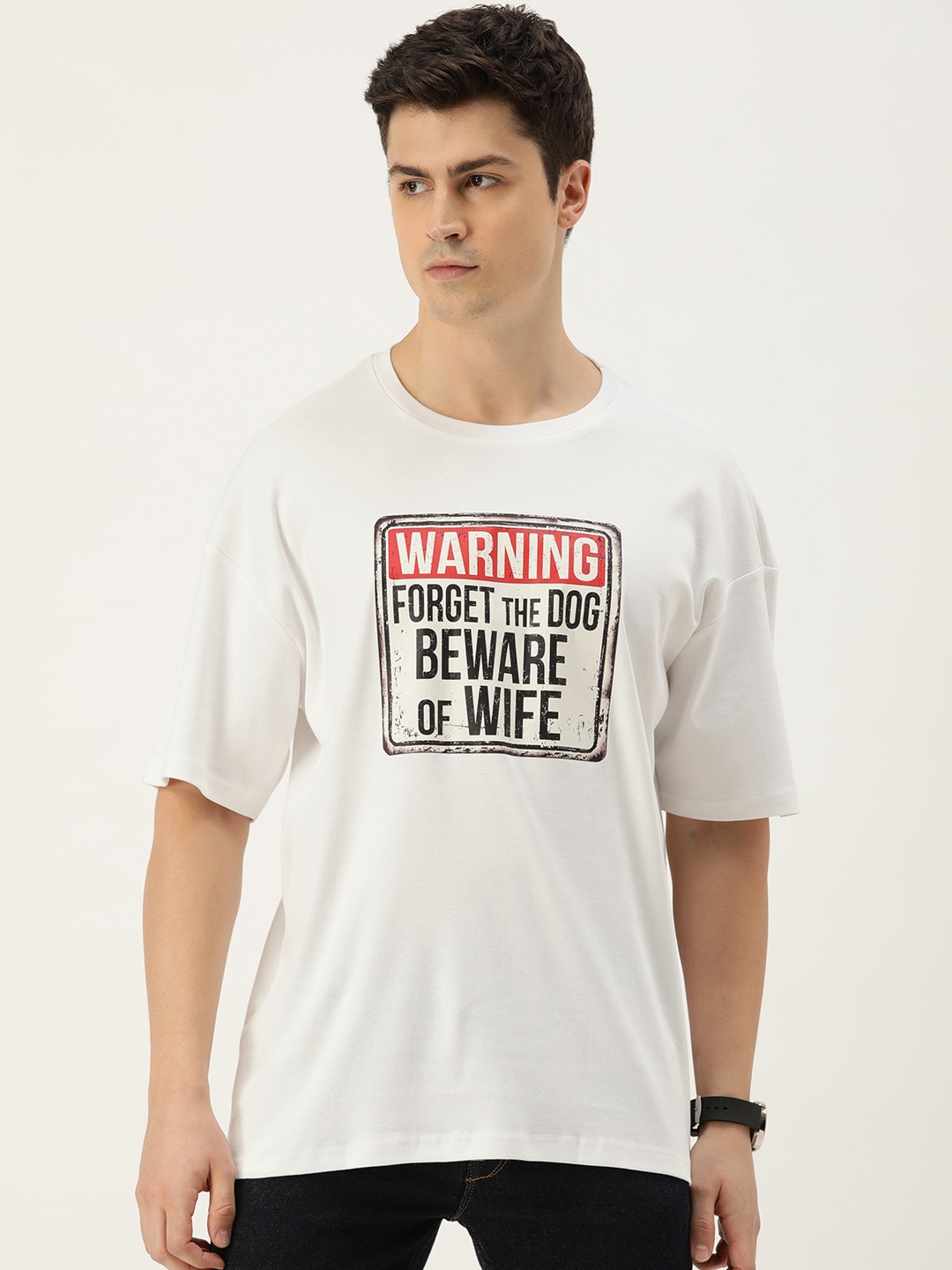 

Bene Kleed Men Typography Printed Over Size Pure Cotton T-shirt, White