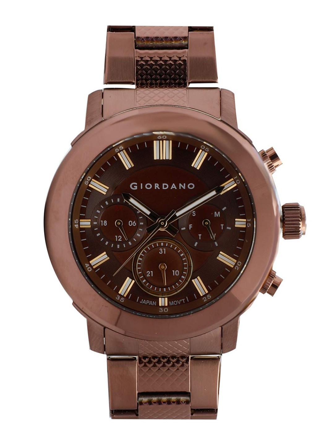

GIORDANO Men Textured Dial & Bracelet Style Straps Analogue Watch 1980-22, Brown