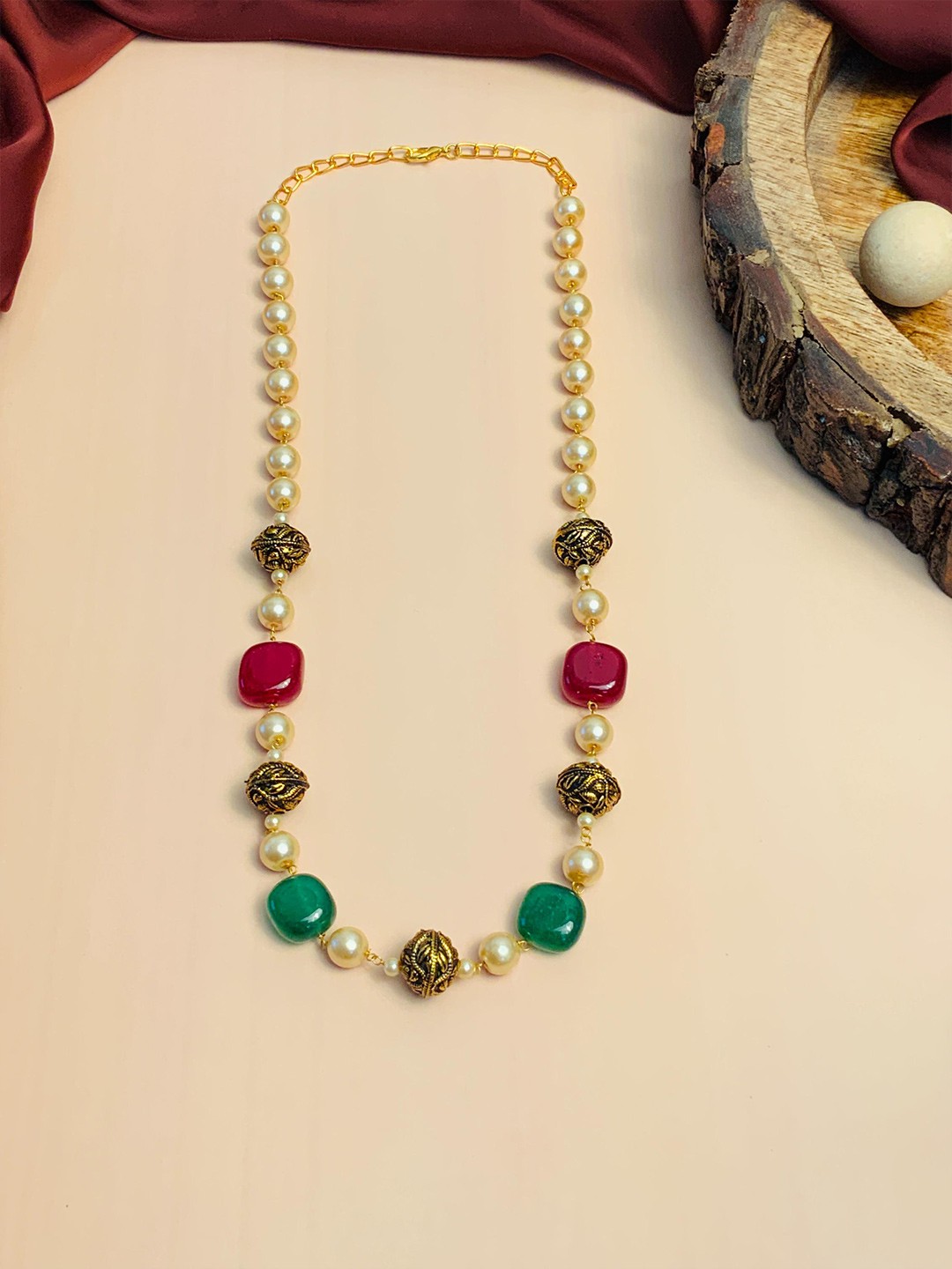 

ABDESIGNS Stones & Beads Studded Necklace, Gold