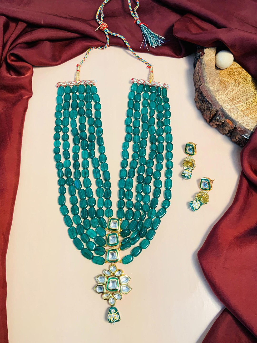 

ABDESIGNS Gold-Plated Artificial Stone Studded Layered Necklace With Earrings