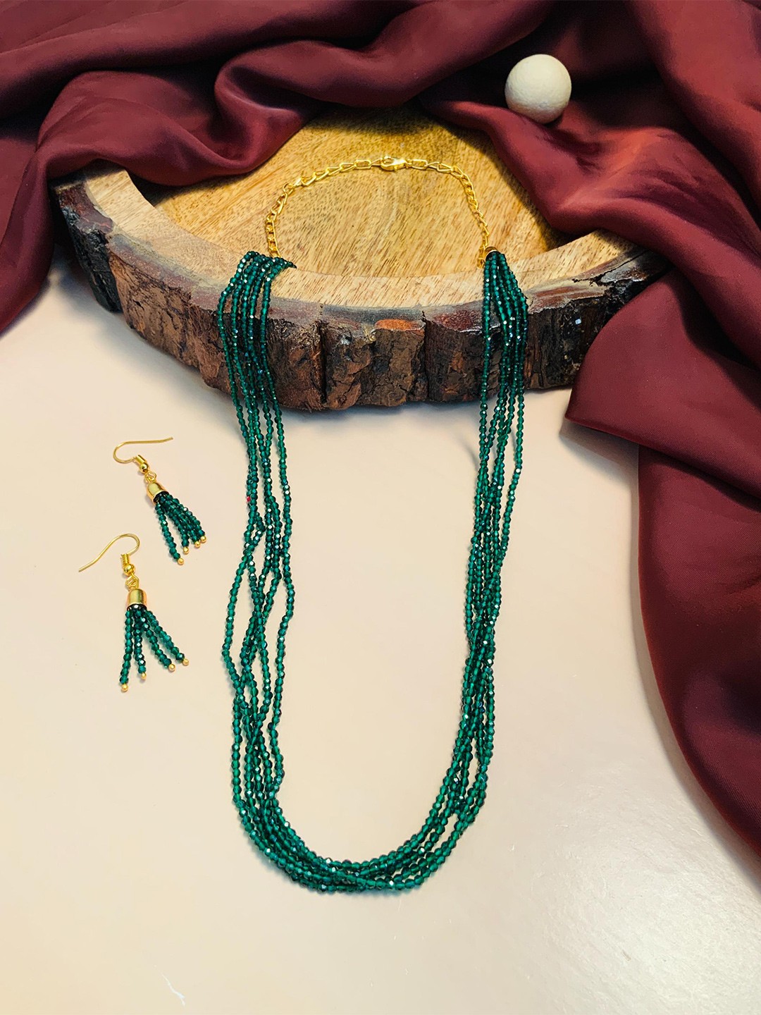 

ABDESIGNS Gold-Plated Jaipuri Beads Layered Mala With Earrings