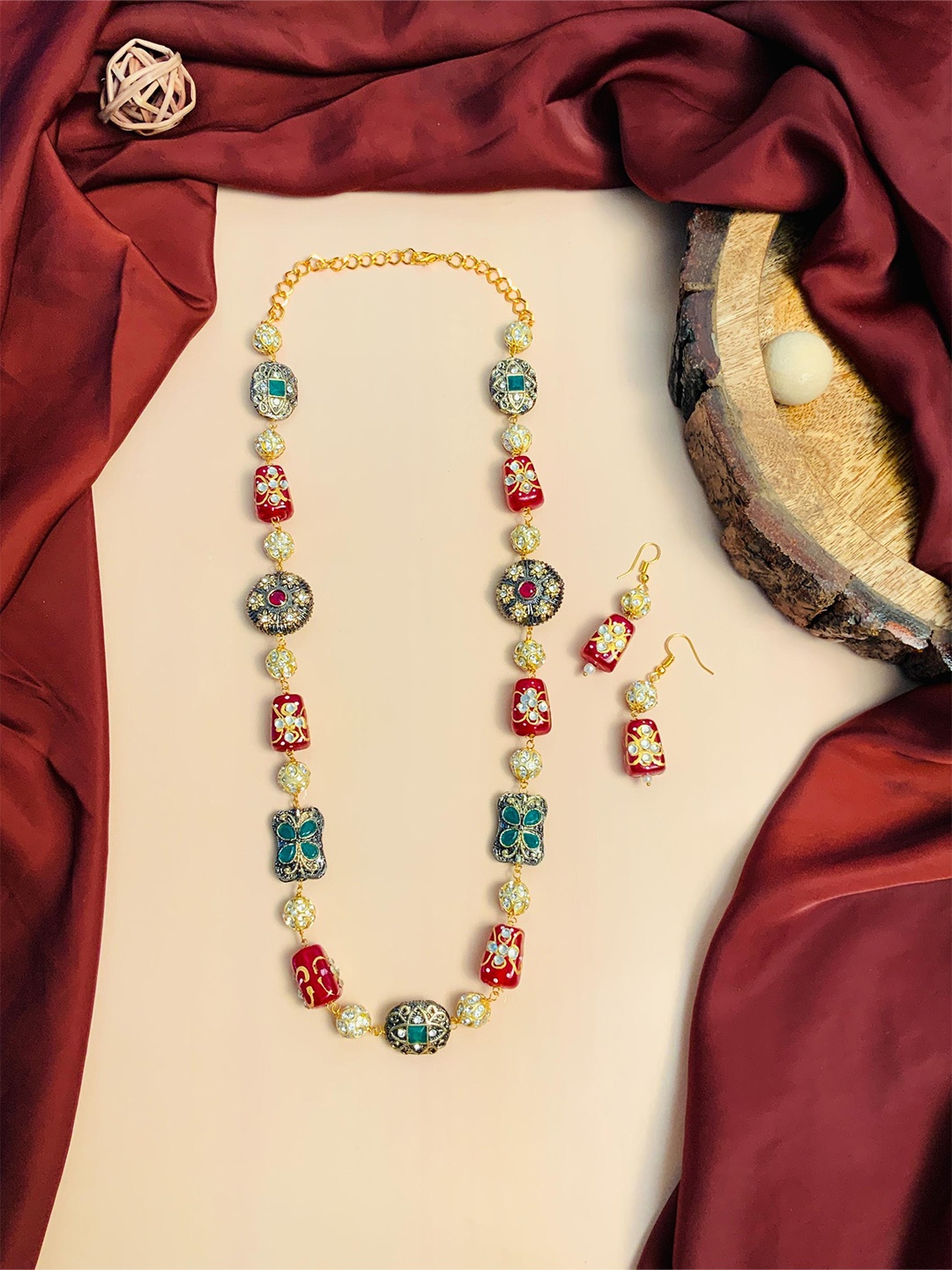 

ABDESIGNS Jaipuri Stone Necklace and Earrings Jewellery Set, Gold